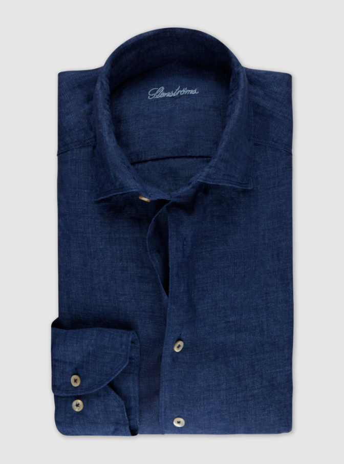 Regular Navy Linen Casual Shirt