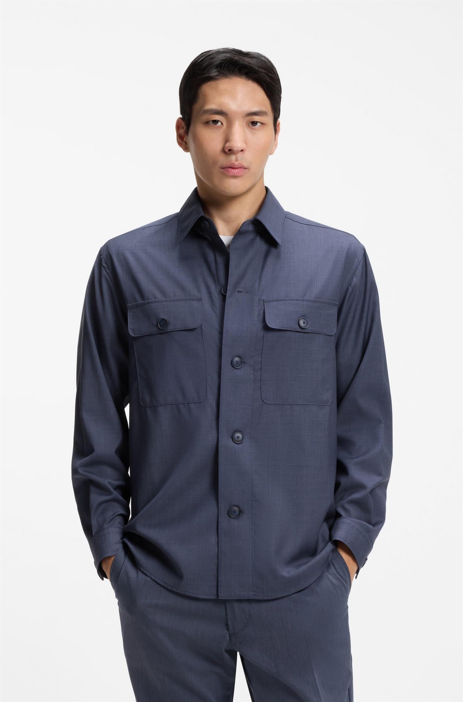 P-Carper Overshirt in washable air wool Blue