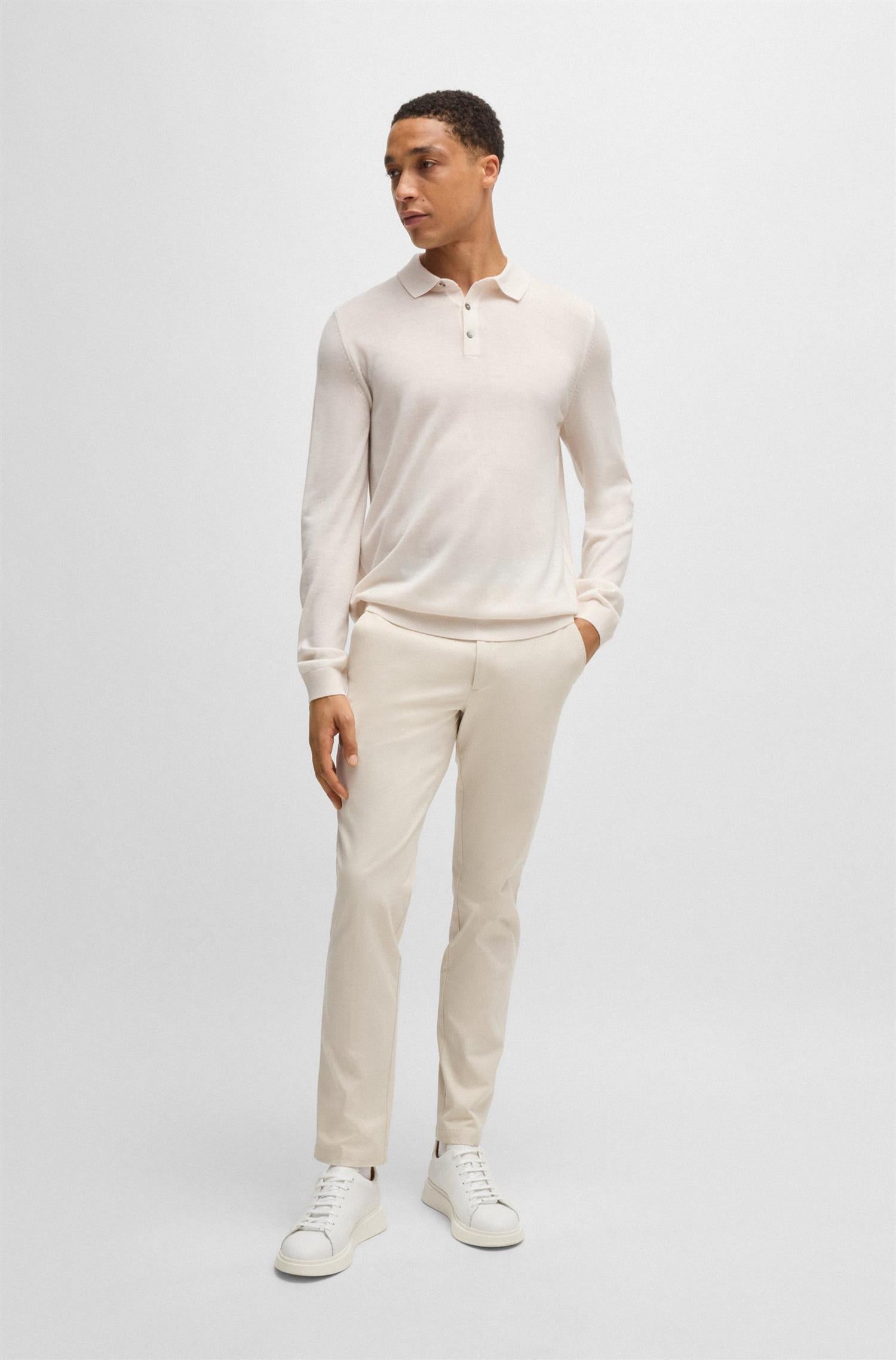 Lancione Long Sleeve Knit Polo Open White