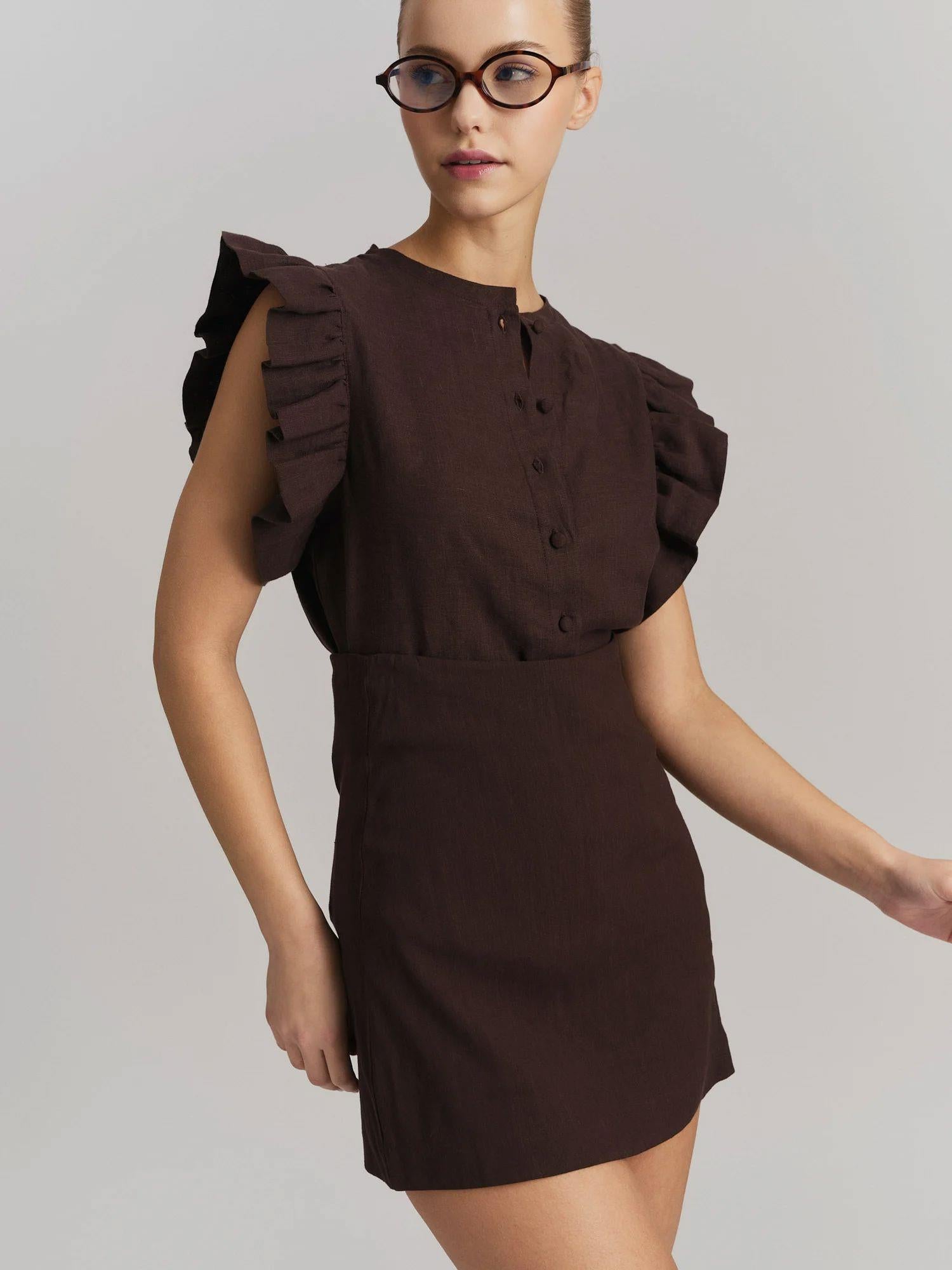 Pauline Linen Shirt Dark Brown