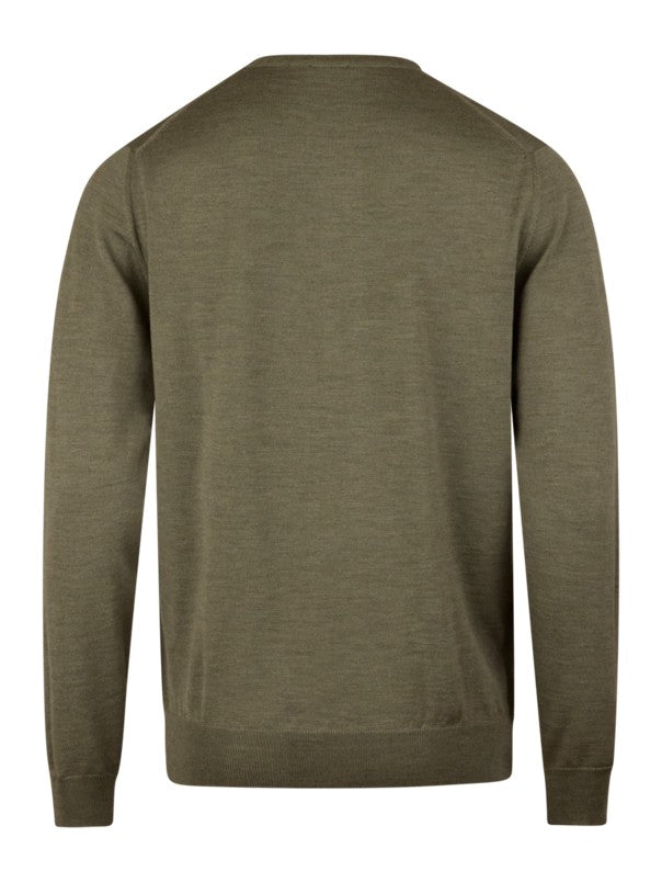 Sweater Knitted Crew Neck Merino Wool Green
