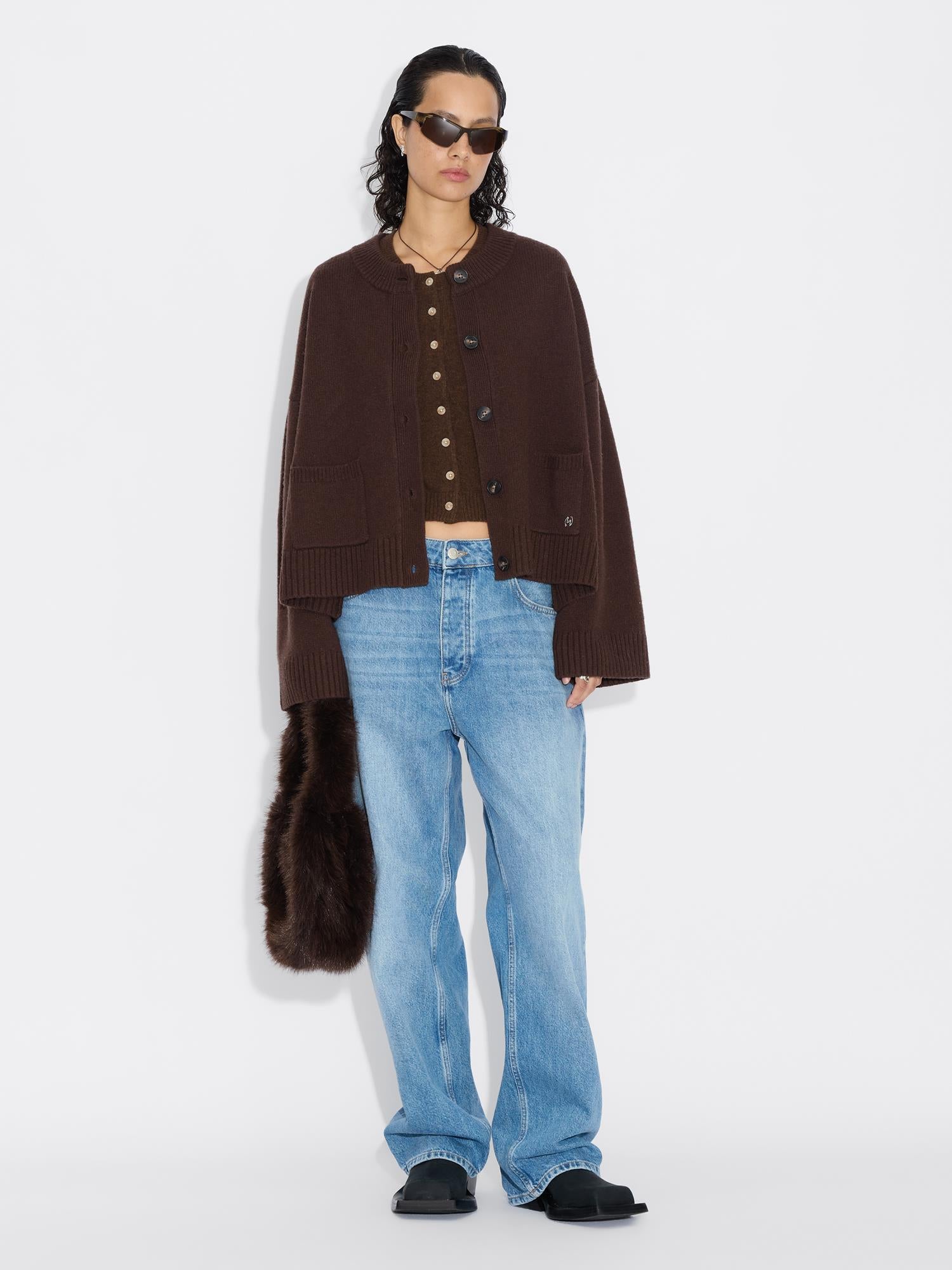 W. Wool Wide Cardigan - Dk.Brown