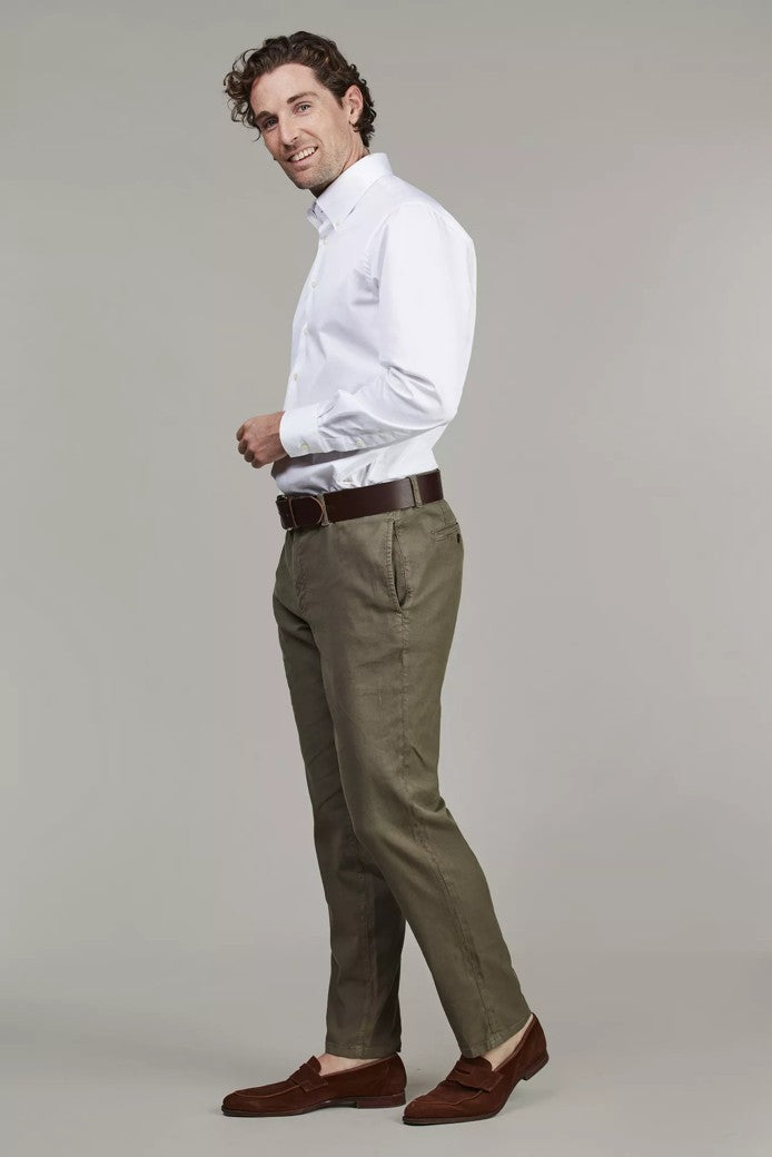 Linen blend comfort chino khaki green