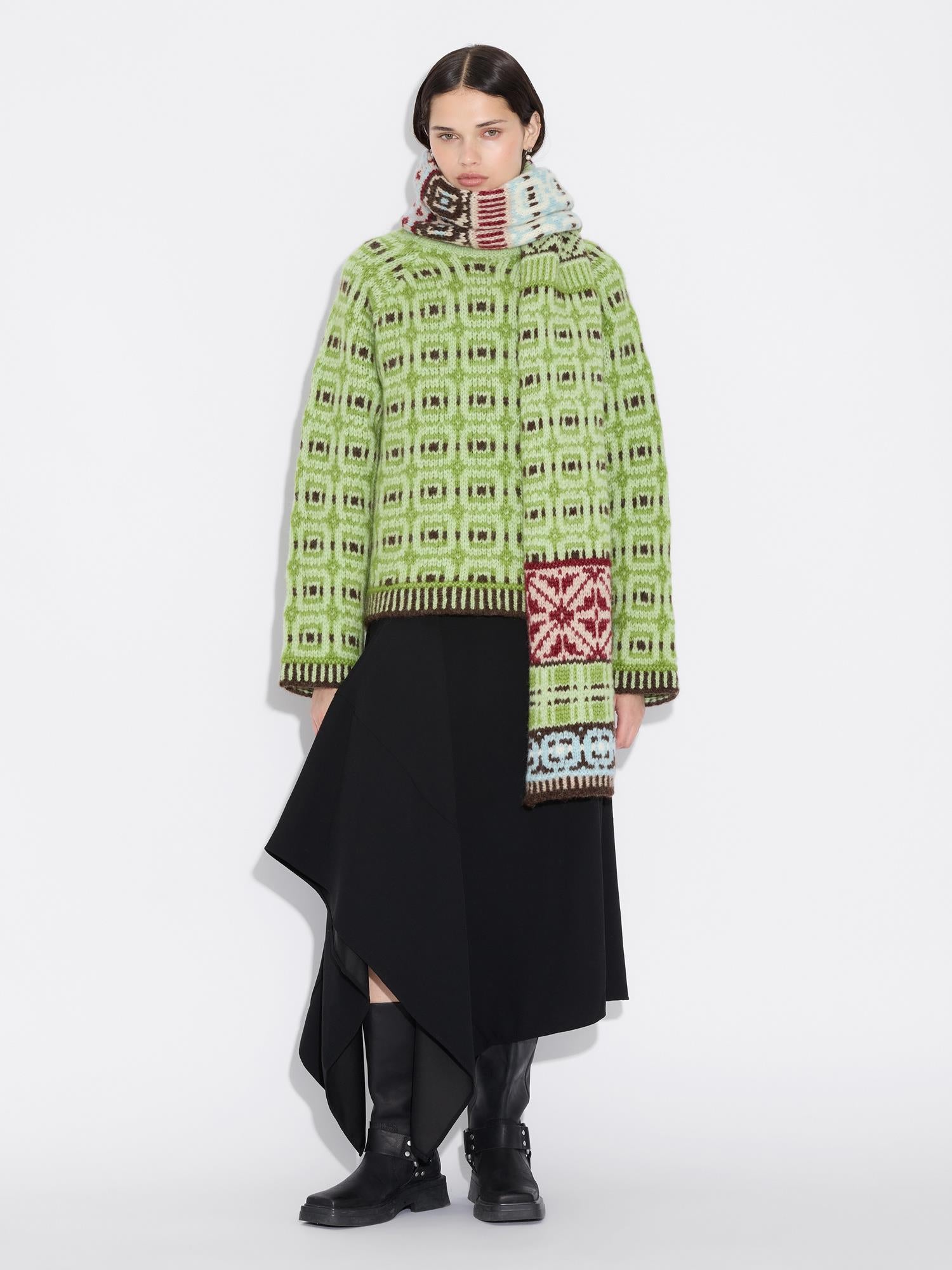 Norwegian Wool Scarf Green Mix