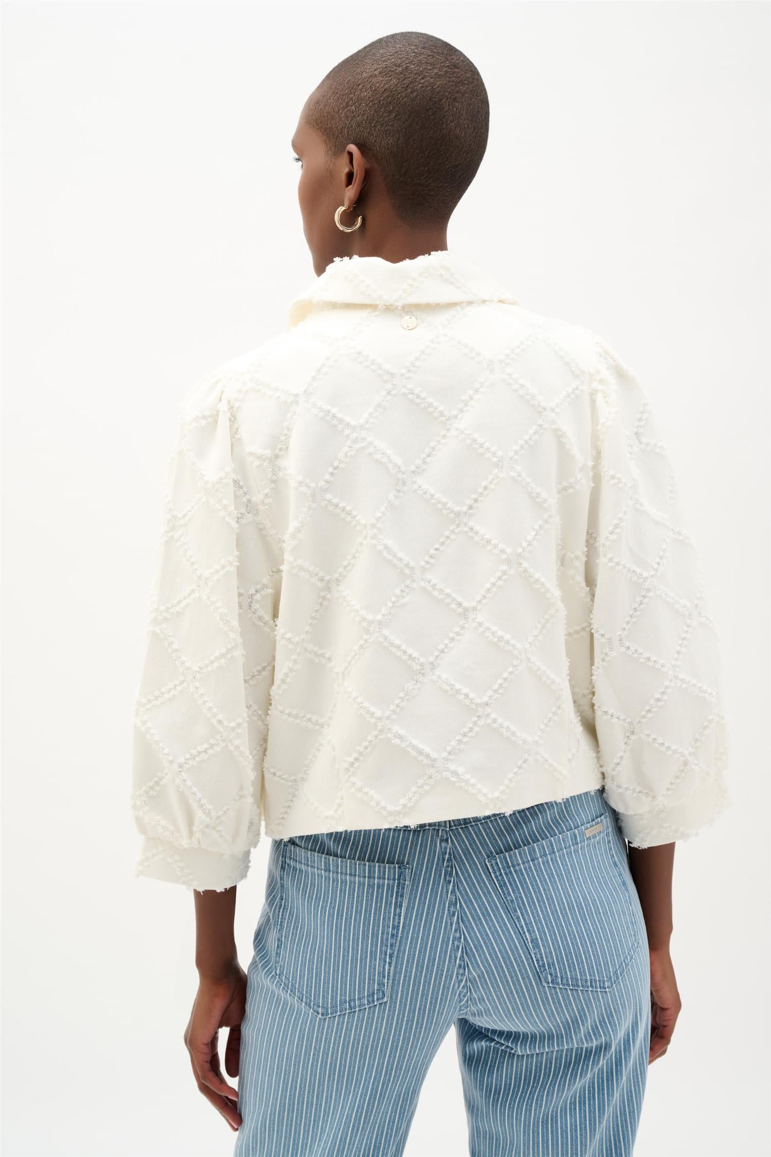 Cotton Twill Jacket With Balloon Sleeves Off White