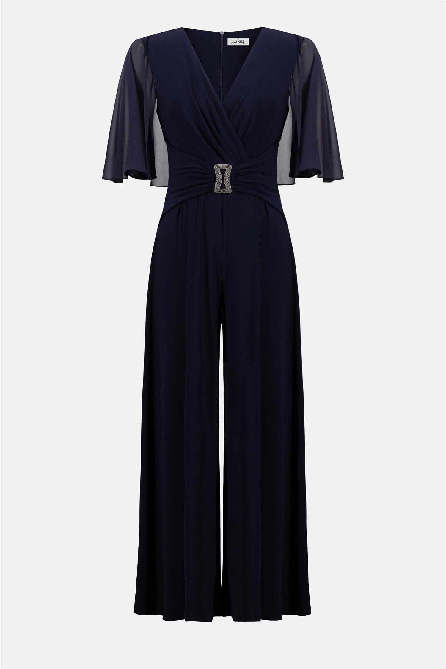 Silky Knit & Chiffon Wide Leg Jumpsuit Midnight Blue