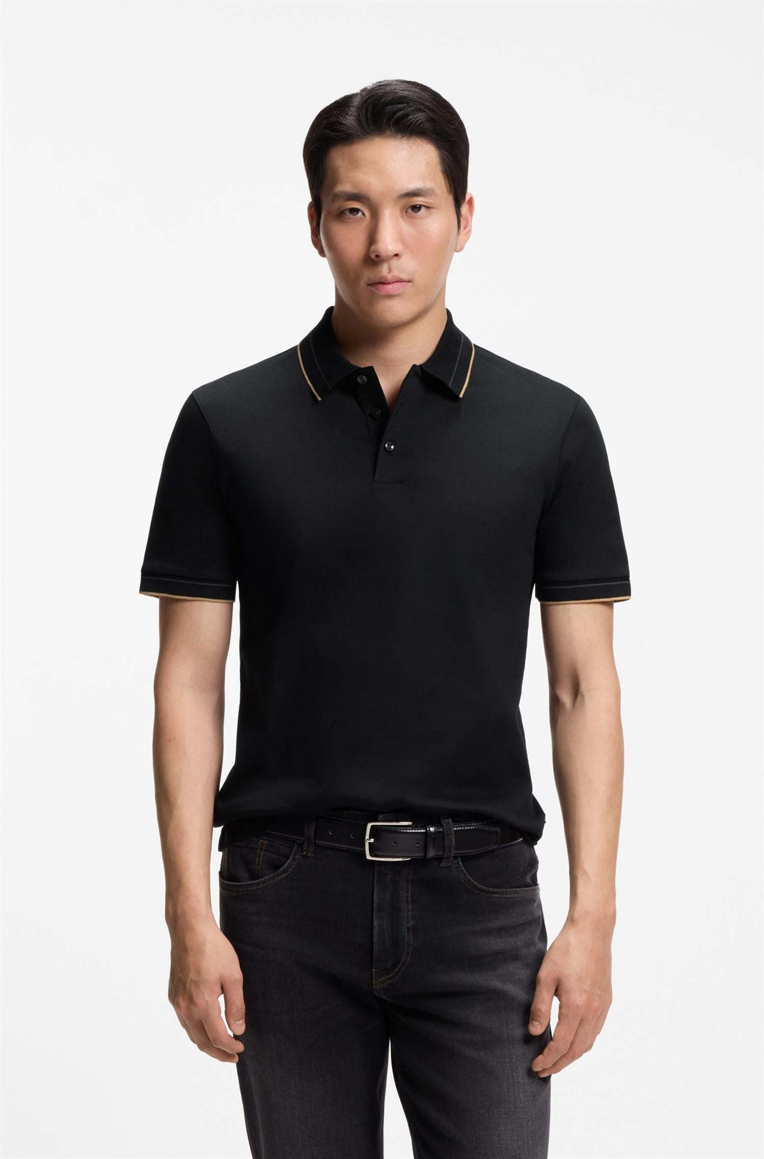 H-Phillipson Slimfit Polo In Mercericed Cotton Black