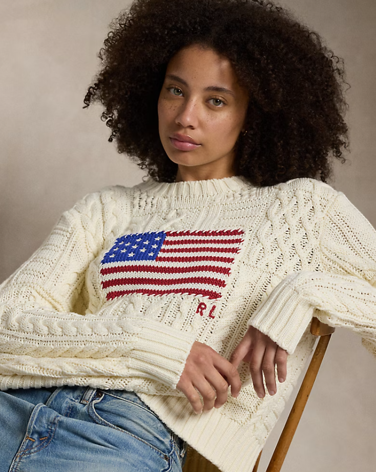 Aran-knit Flag Cotton Jumper-cream