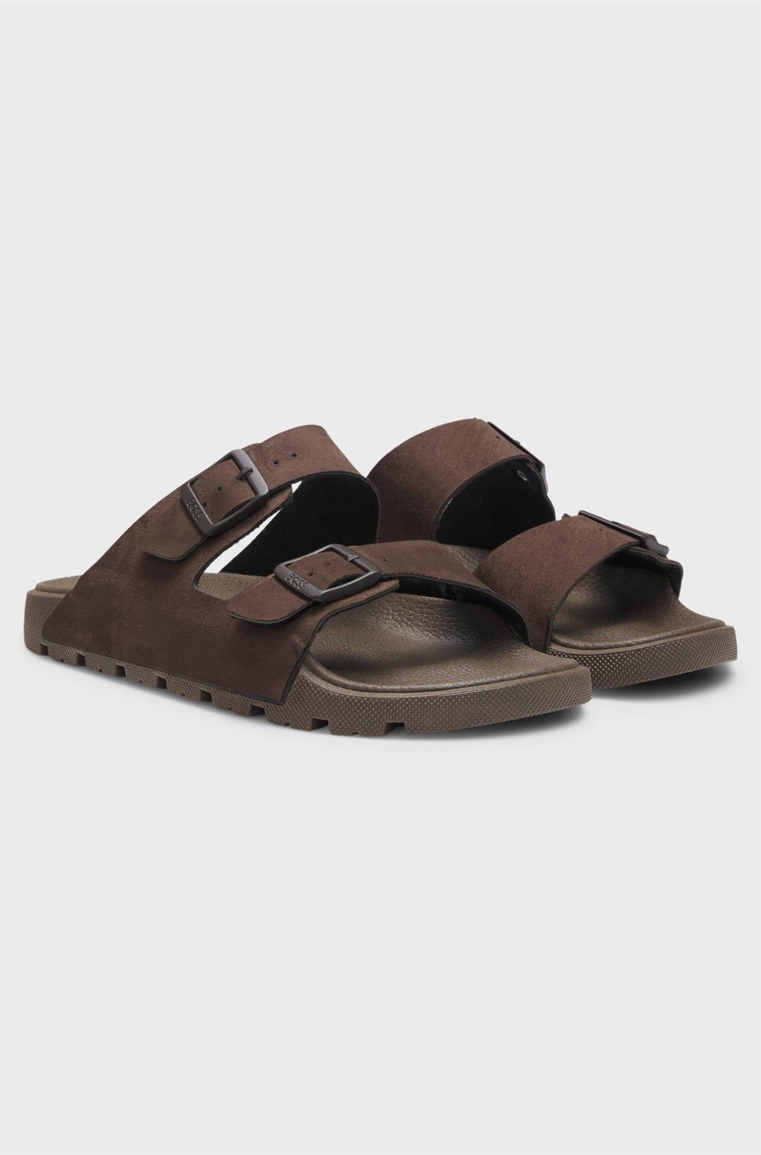 Twin-strap slides with branded buckles Surfley