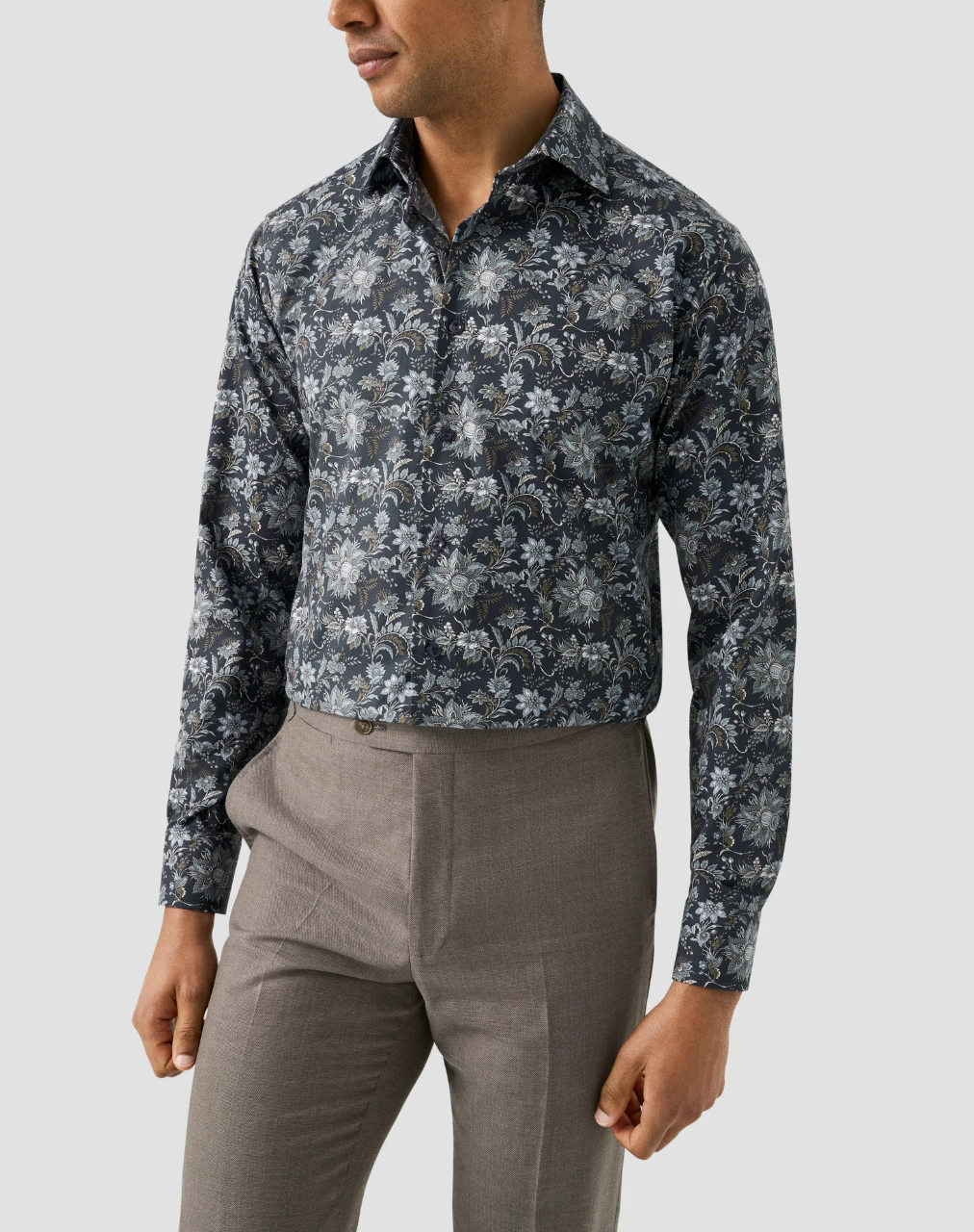 Dark blue Floral Print Signature Twill Contemporary Shirt
