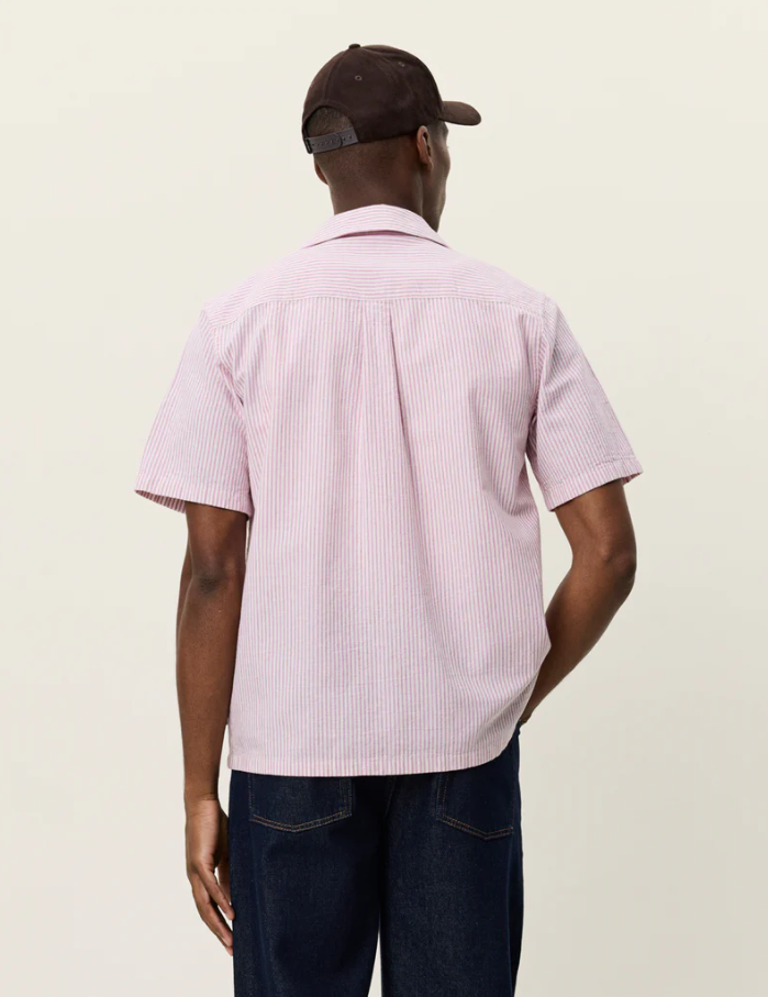 Lukas Stripe Cotton Linen SS Shirt Crocus Pink
