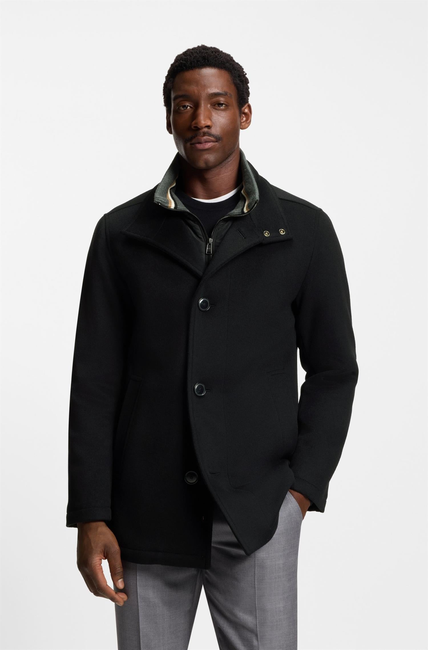 H-Coxtan Wool and Cashmere coat Black