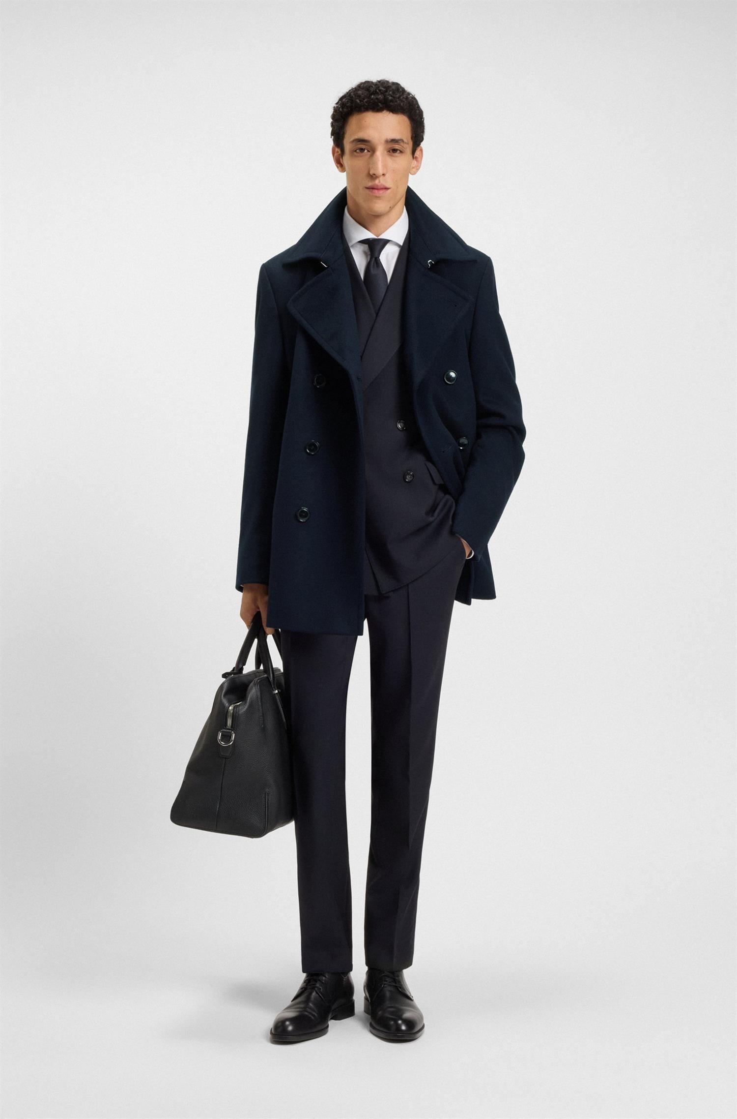 Hyde Peacoat in Wool and Cashmere Navy