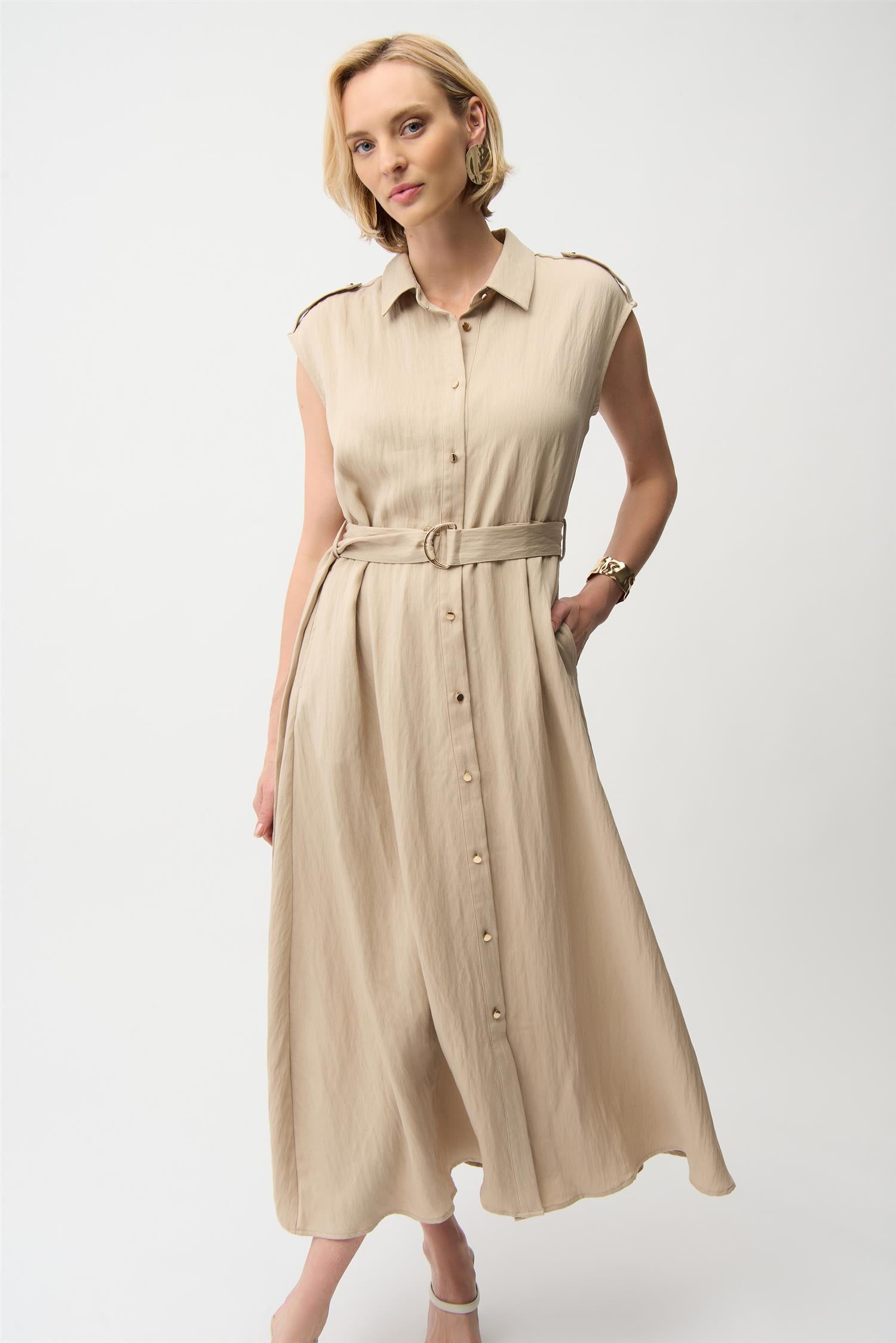 Textured Woven Shirt Dress Parchment