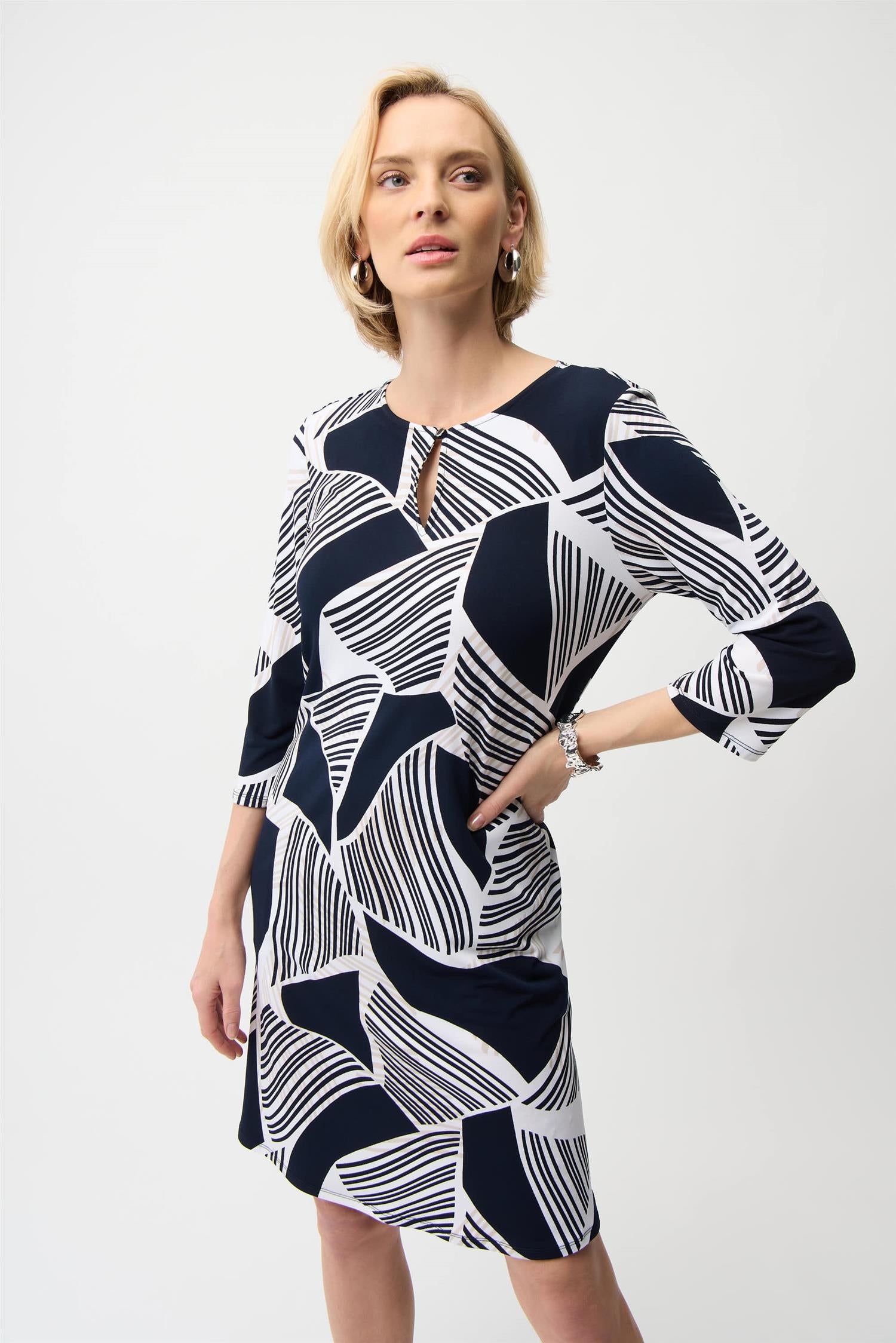Silky Knit Geometric Print Dress Vanilla/Multi