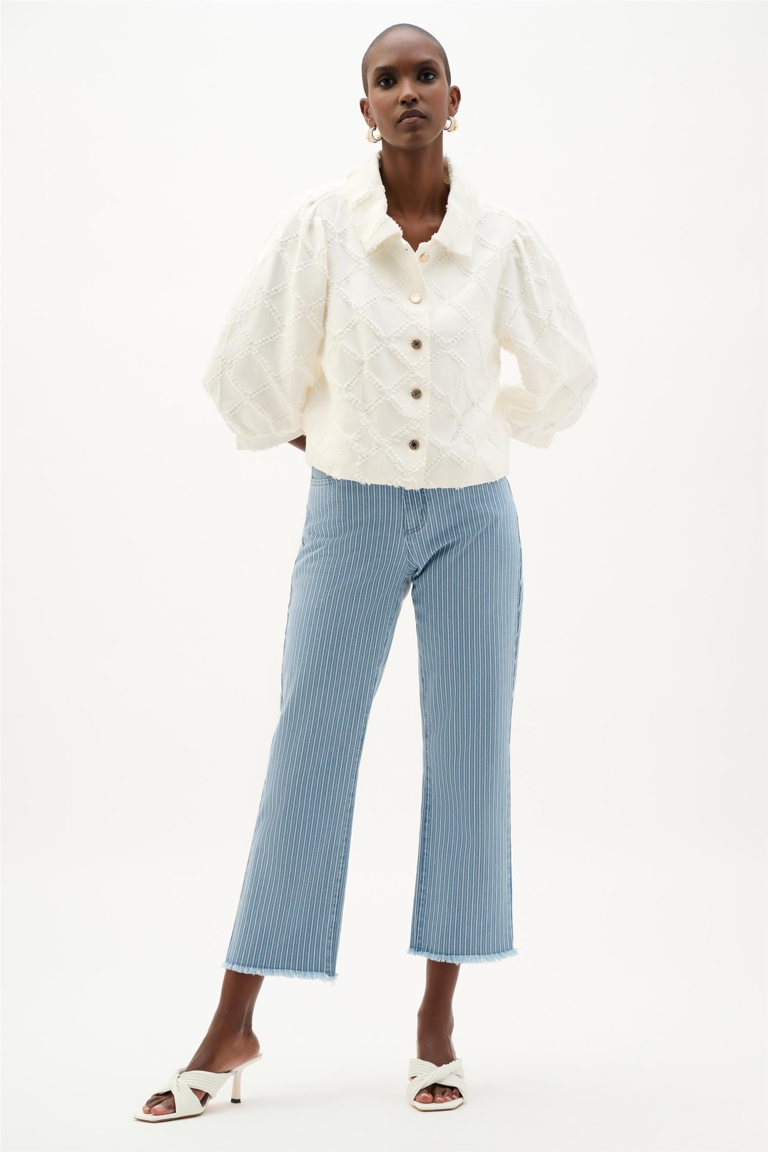 Cotton Twill Jacket With Balloon Sleeves Off White