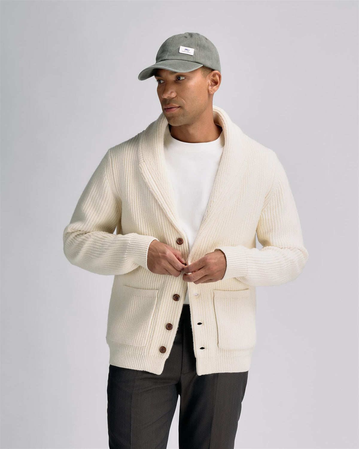 Knit Shawl Cardigan Off White