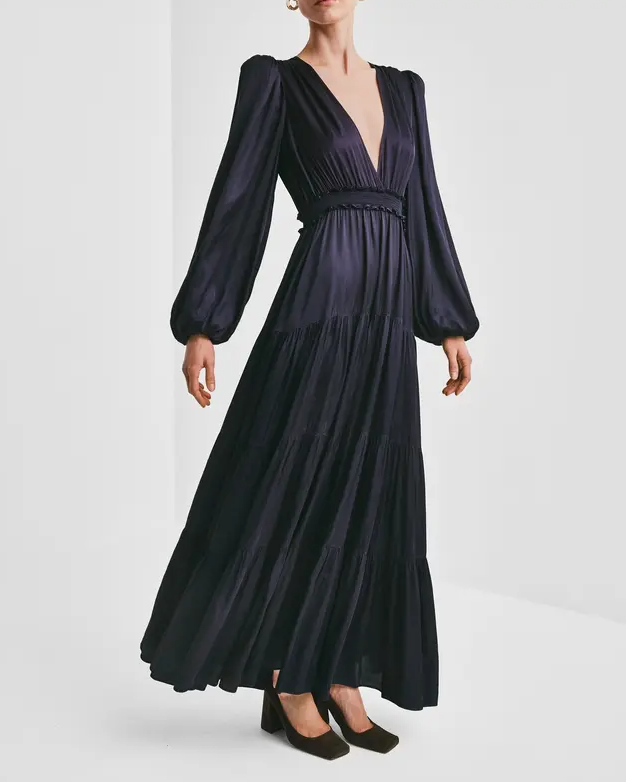 Satin Maxi Dress-Dark Blue