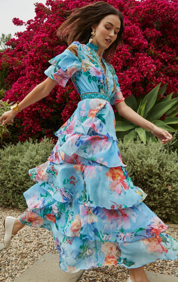 Itzayana Chiffon Maxi Dress Blue