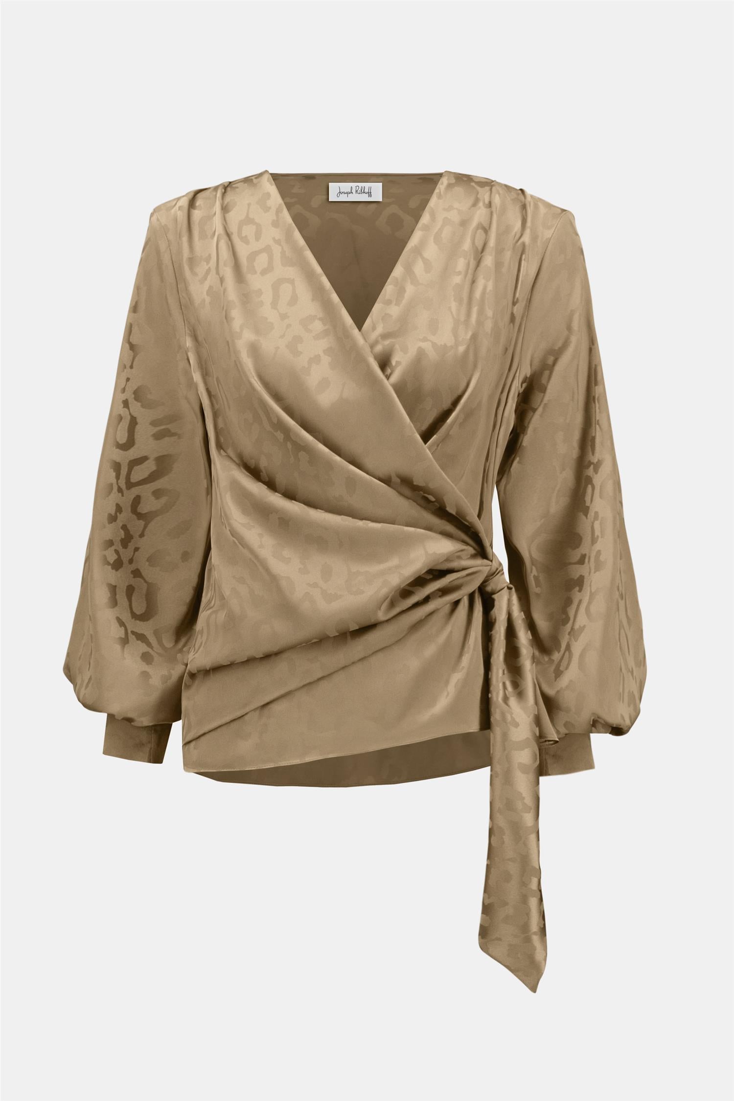 Jacquard Satin Animal print Wrap Top Taupe