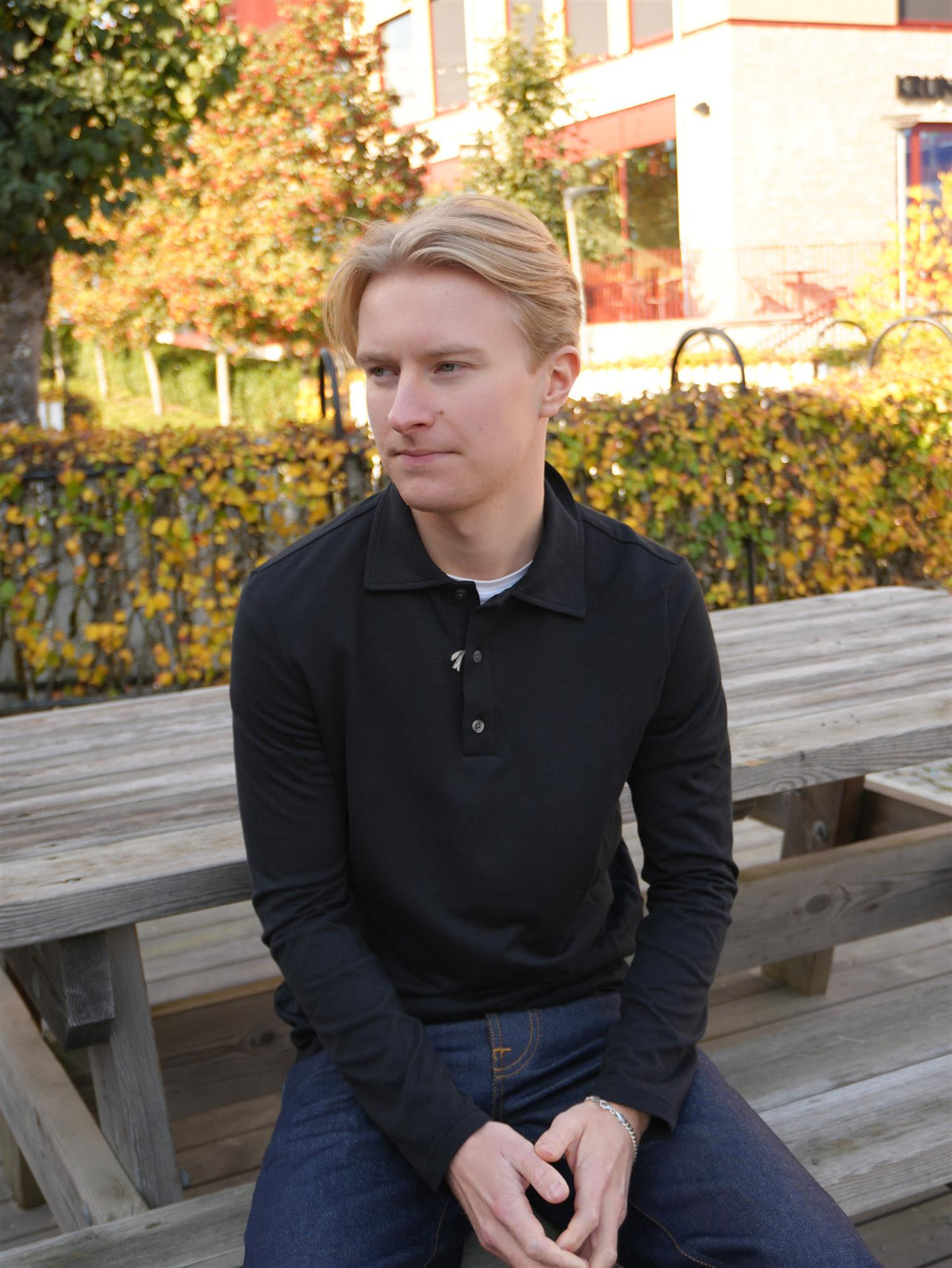 Cotton Lyocell Jersey Polo Shirt Black