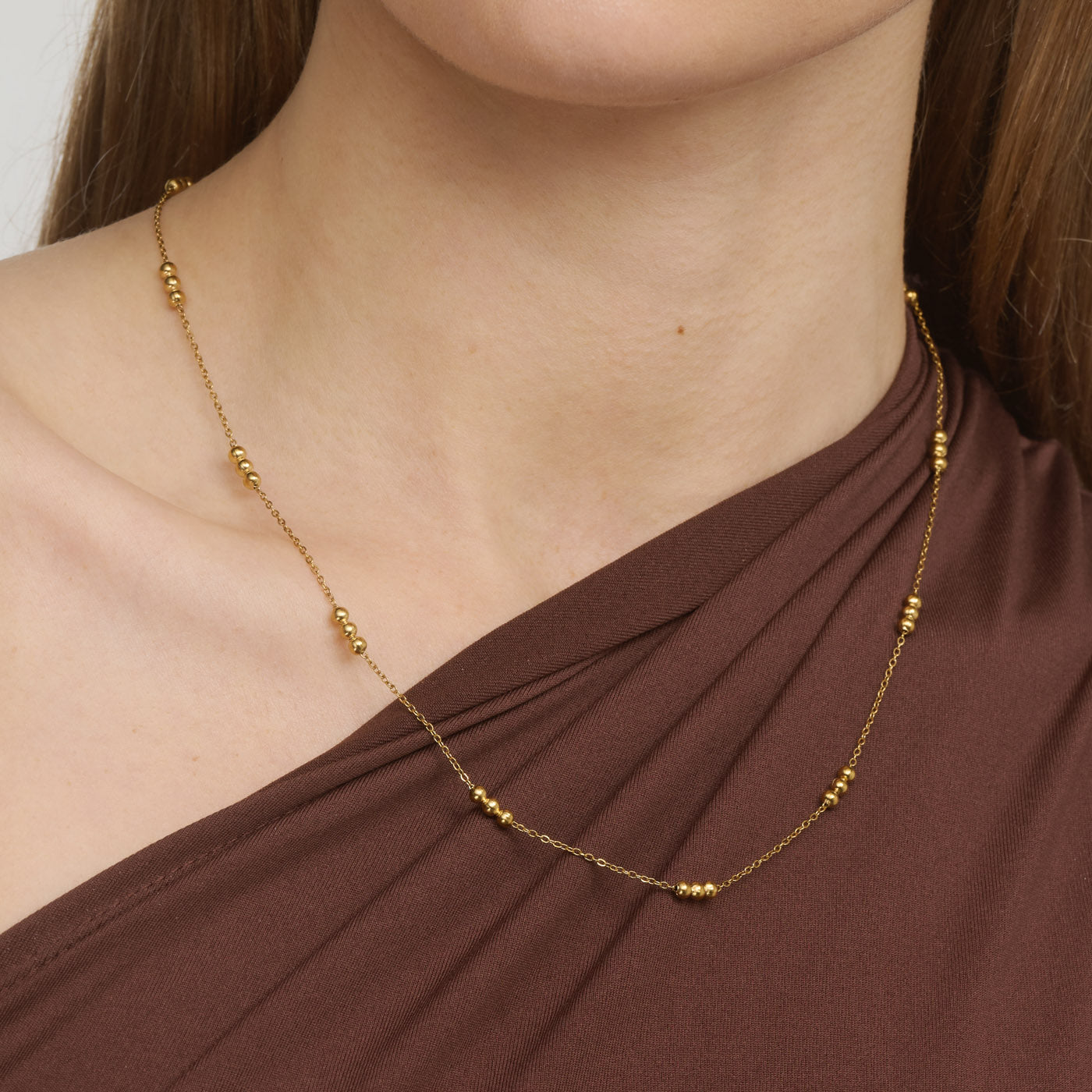 ANICA-BEADEDE CHAIN NECKLACE STAINLESS STEEL-GOLD