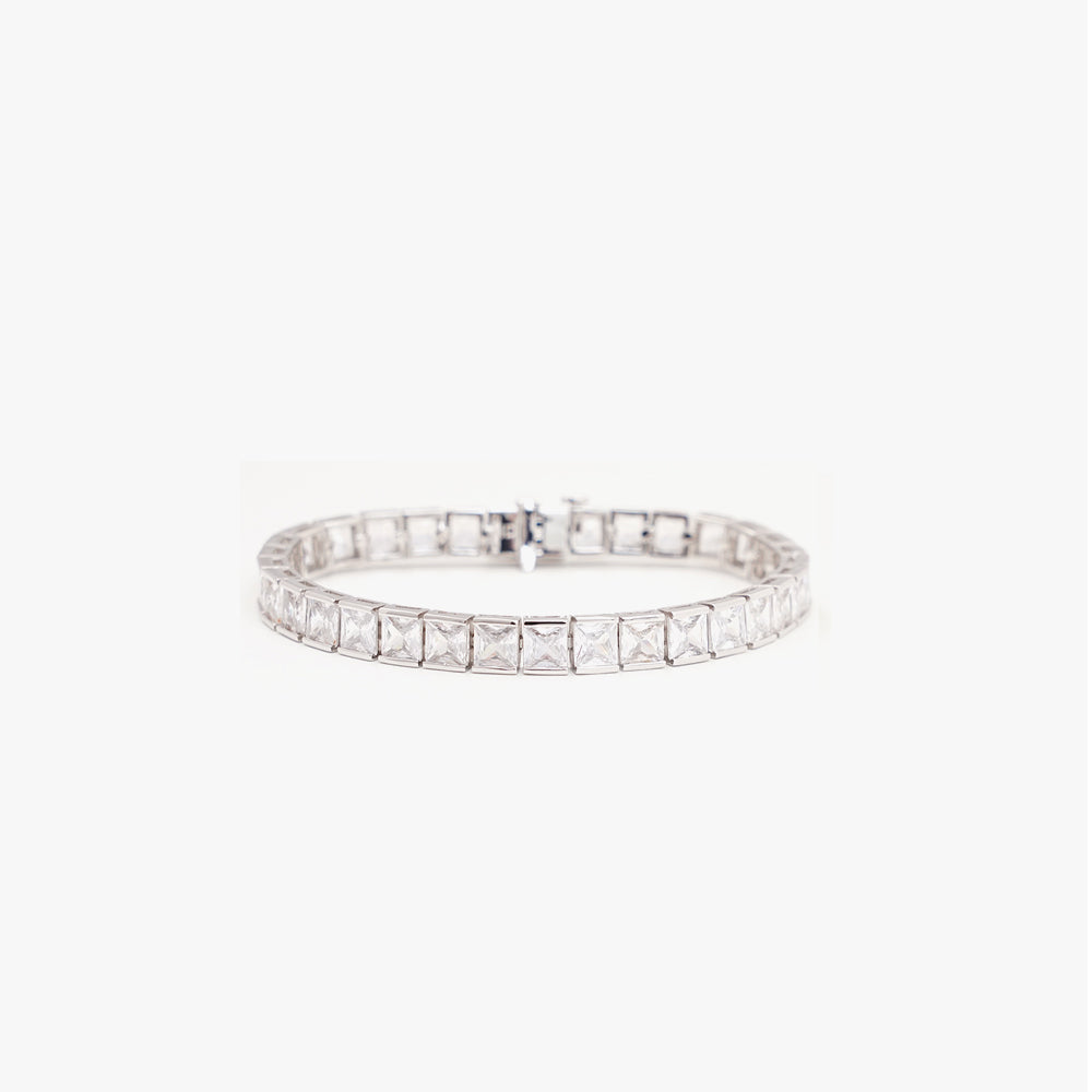 Thick Square Tennis Bracelet White Silver 19cm