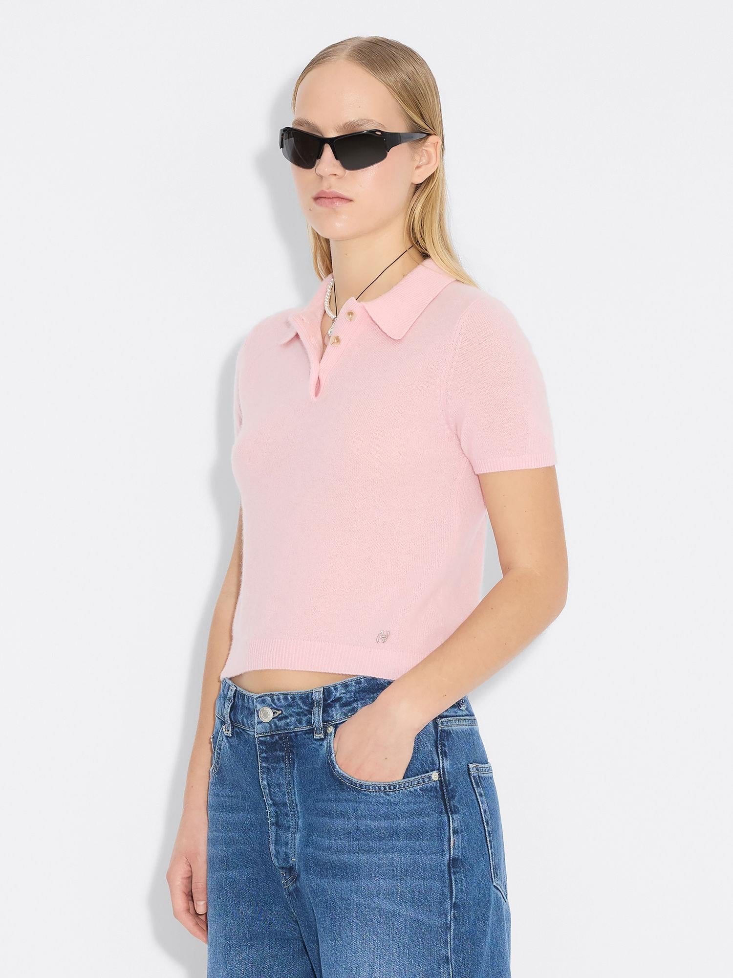 Cashmere Short Sleeve Polo Pink