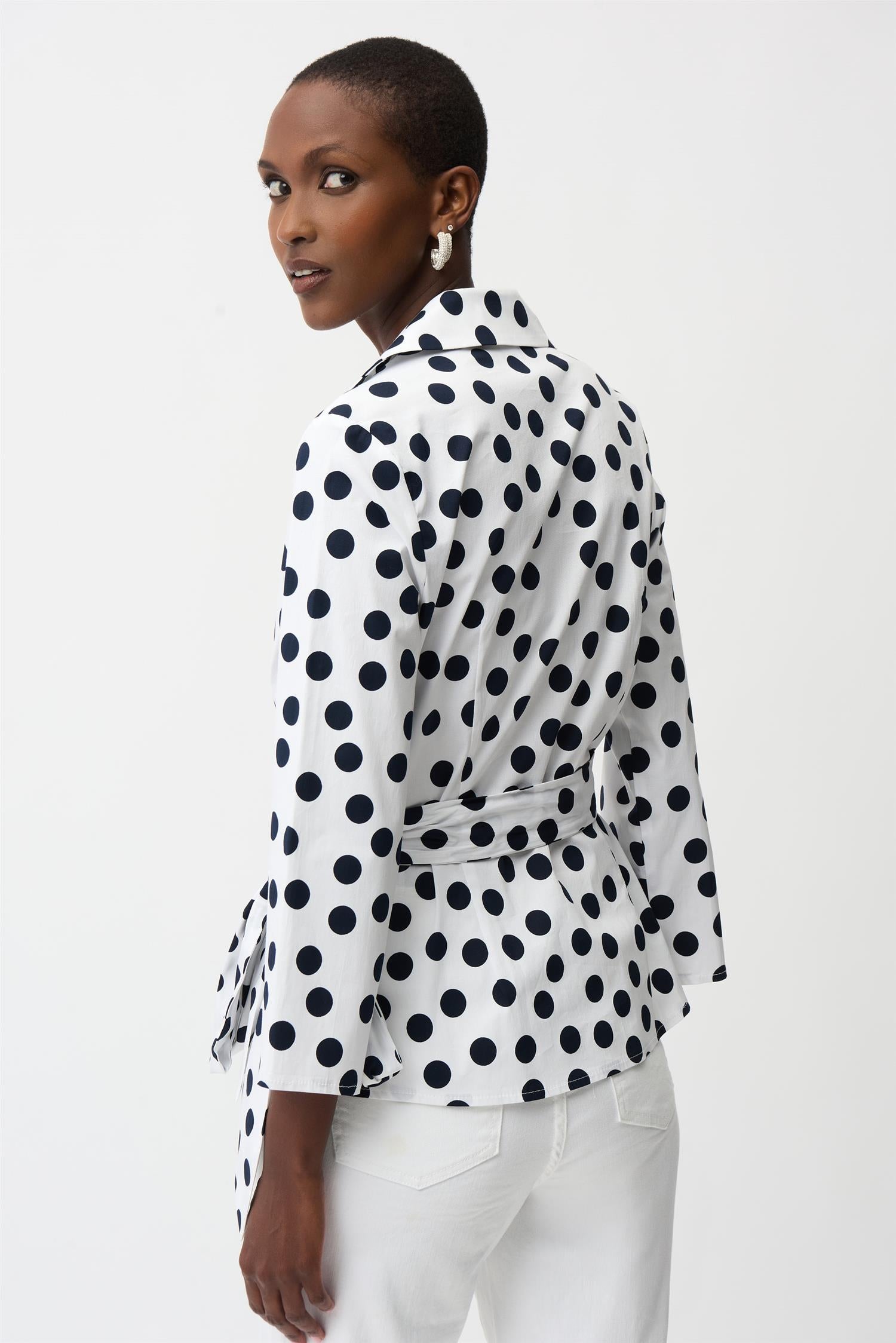 Stretch Cotton Dot Print Wrap Vanilla/Midnight BlueTop