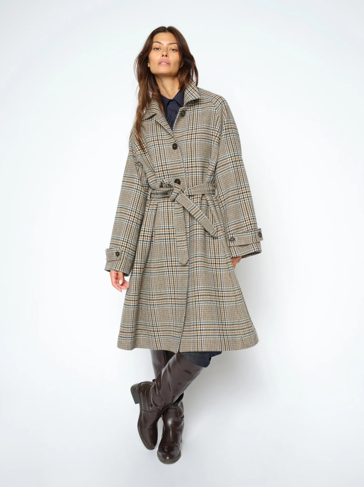 Mmselestine Check Coat Oxford Tan