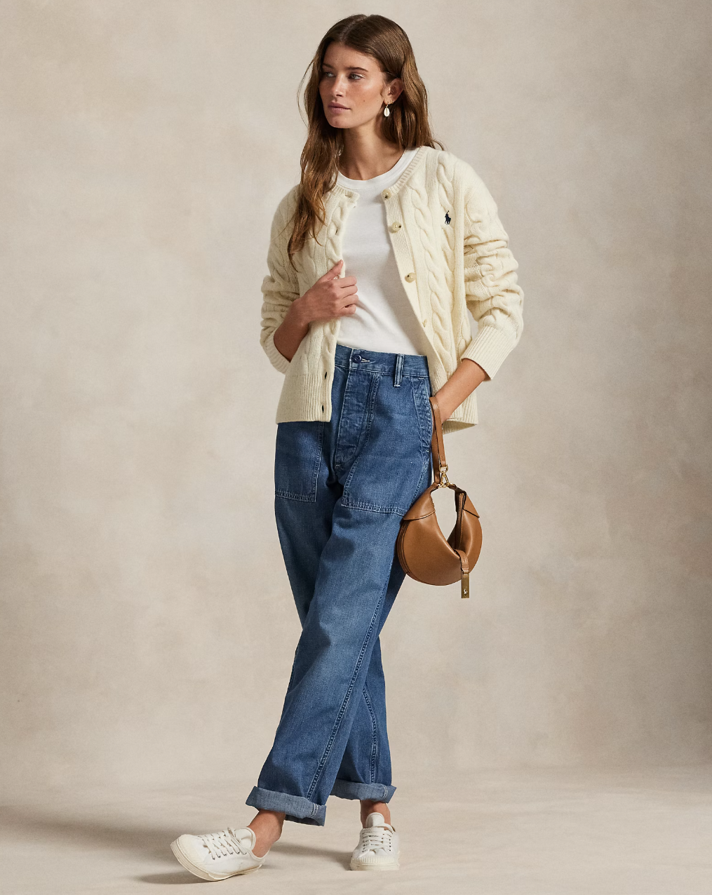 Cable Knit Wool/Cash Cardigan  Auth Cream