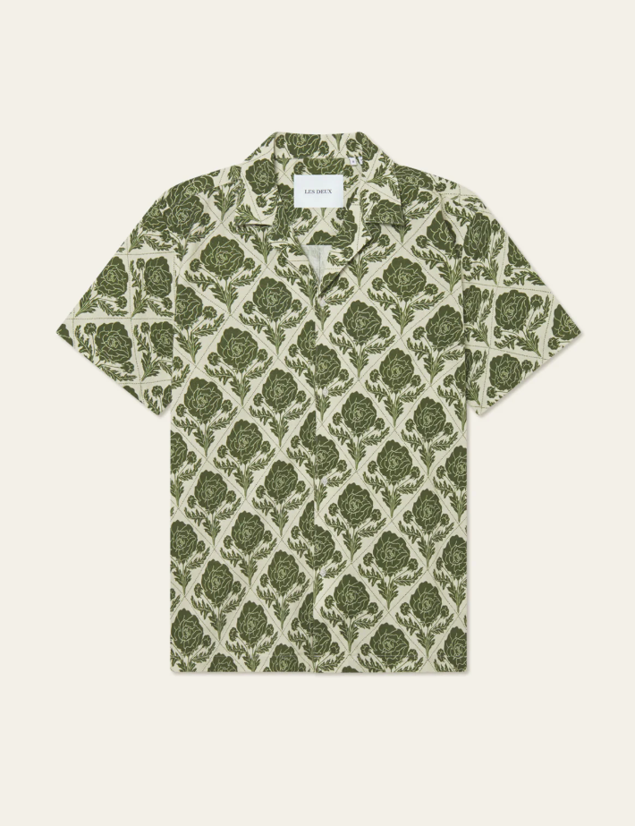 Lesley flower tile AOP ss shirt vintage green / ivory