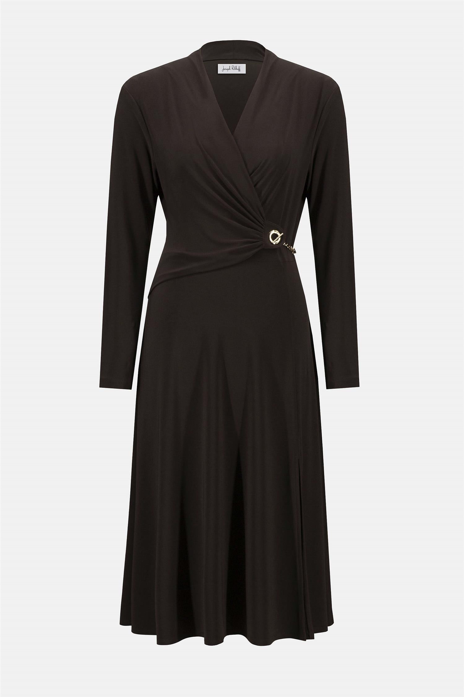 Silky Knit and Flare Wrap Dress Mocha