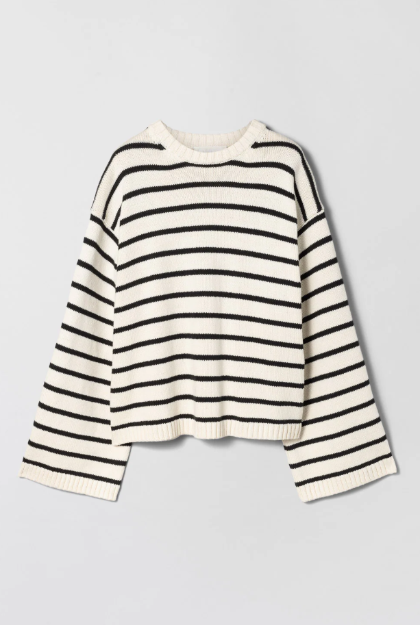 Cape Cod Cotton Sweater cream black stripe