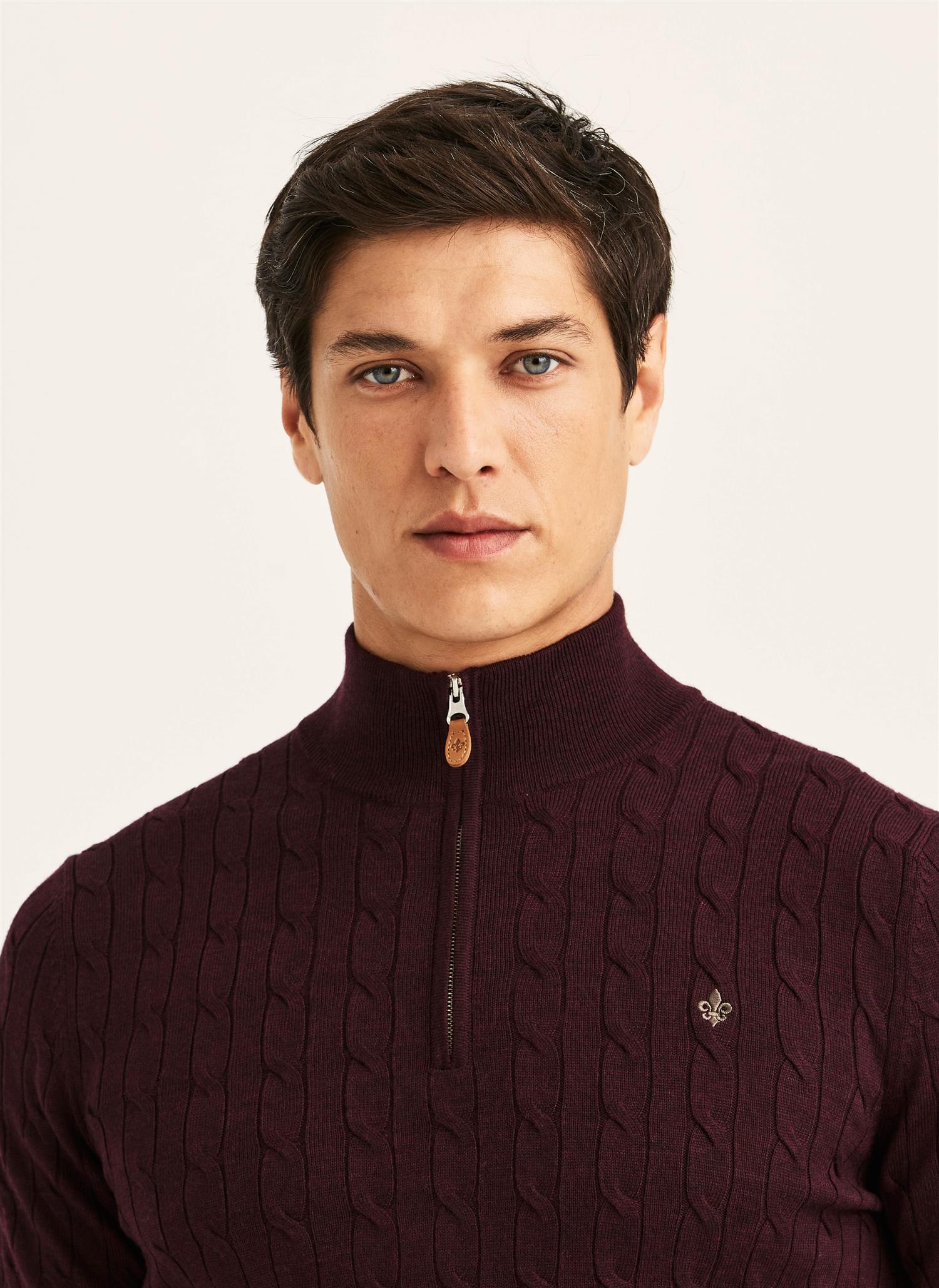 Merino Cable John Zip AW26 Wine Red