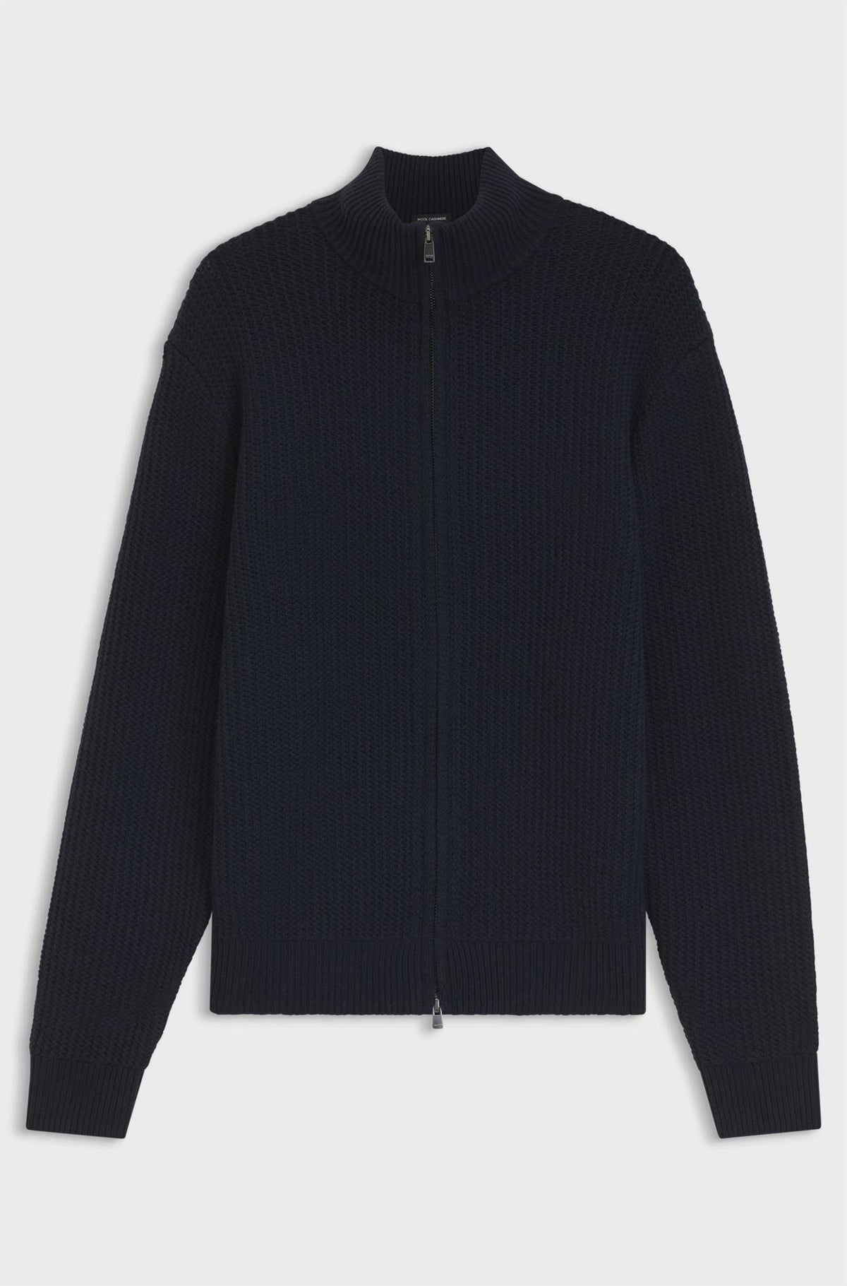 H-Fiocco Zip Up Structured Wool and Cashmere Cardigan Navy