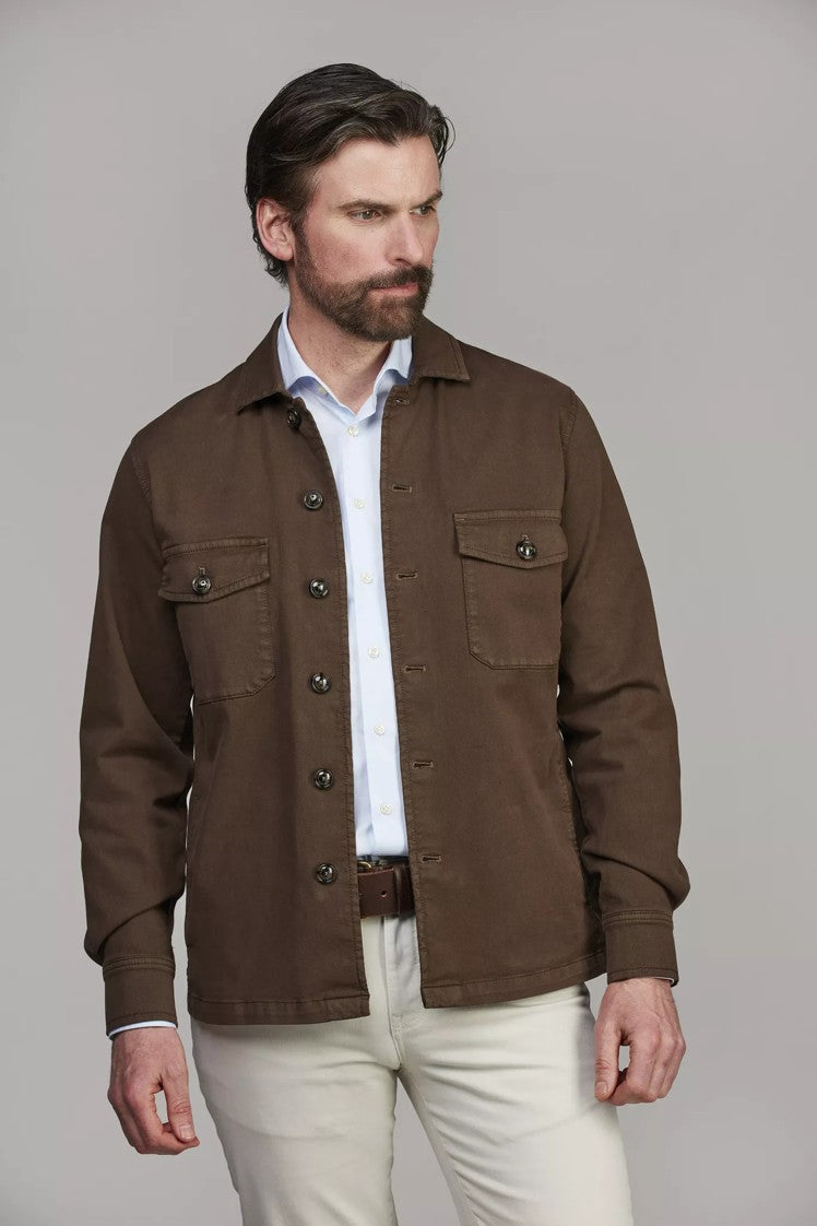 HERRINGBONE STRETCH OVERSHIRT BROWN