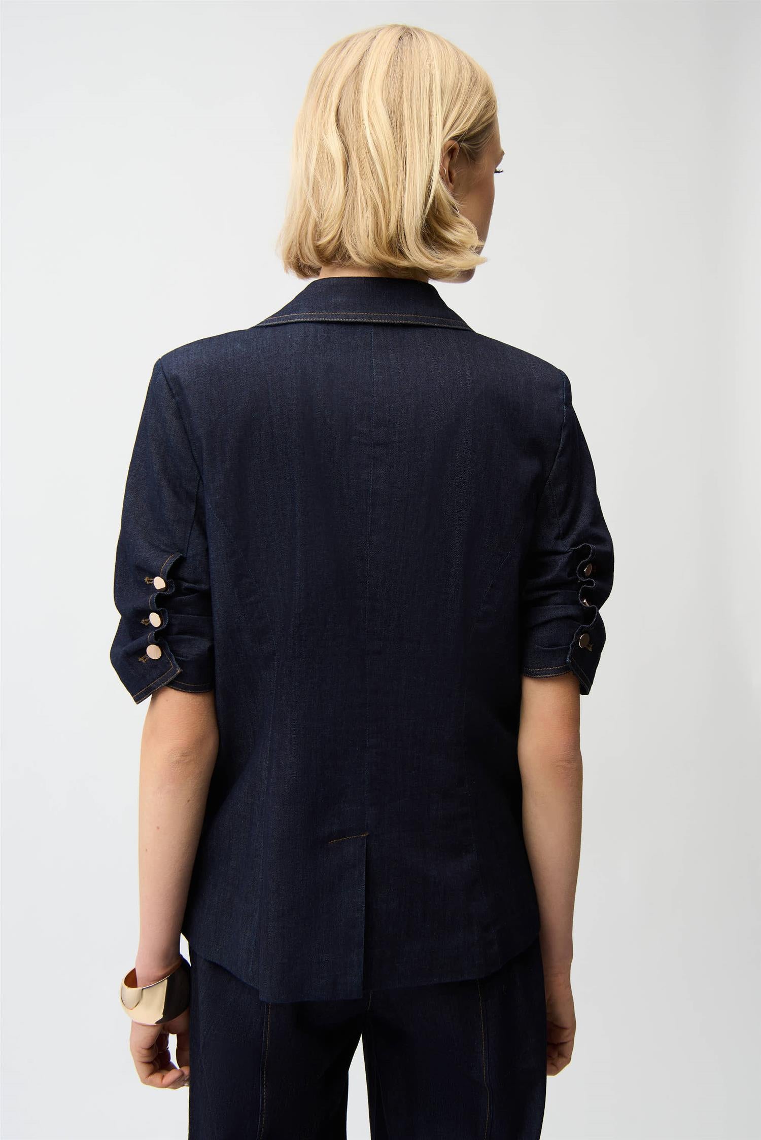 Denim Fitted Blazer Dark Blue