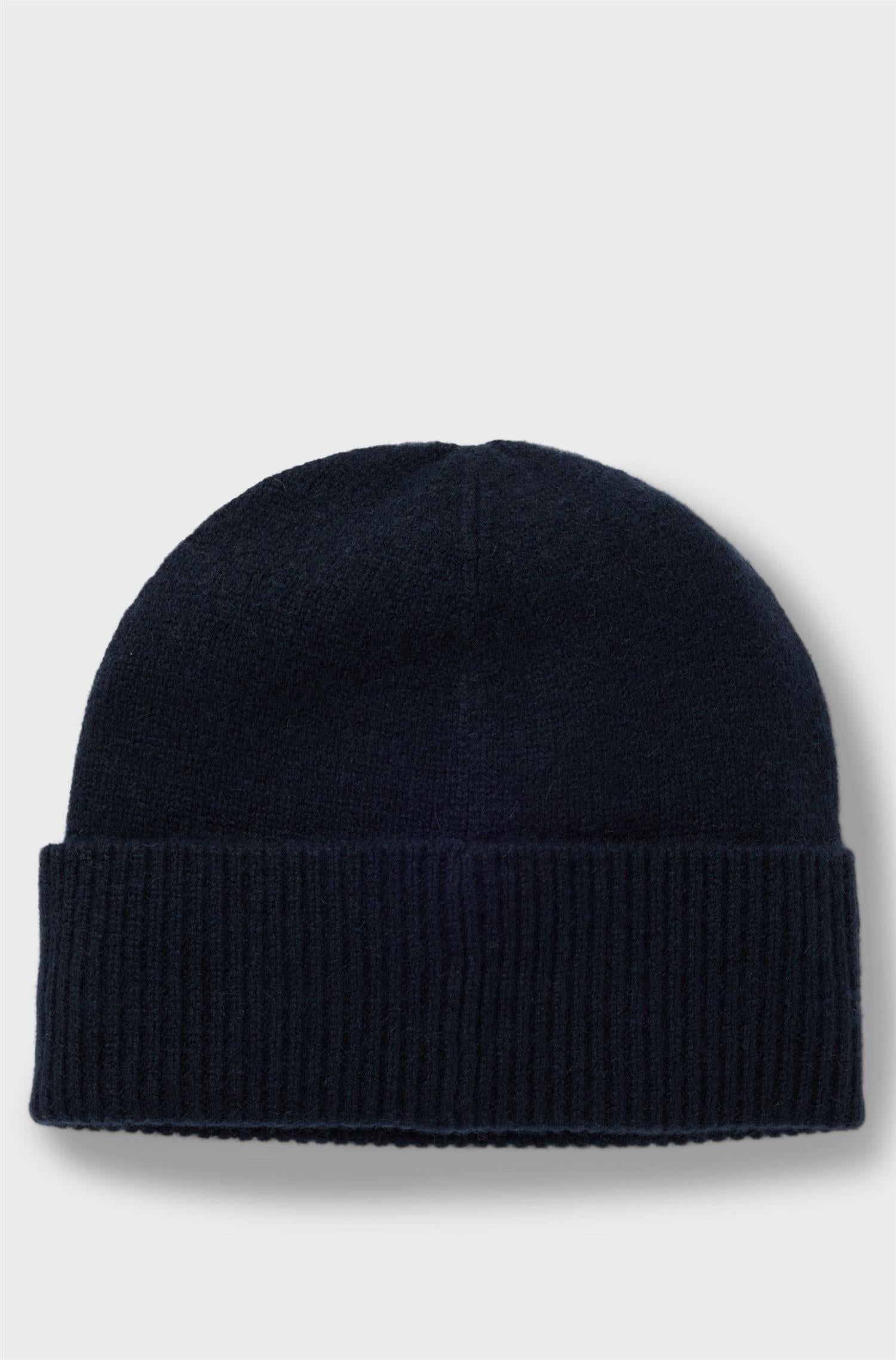 Honesto Cashmere beanie hat with logo plaque Navy
