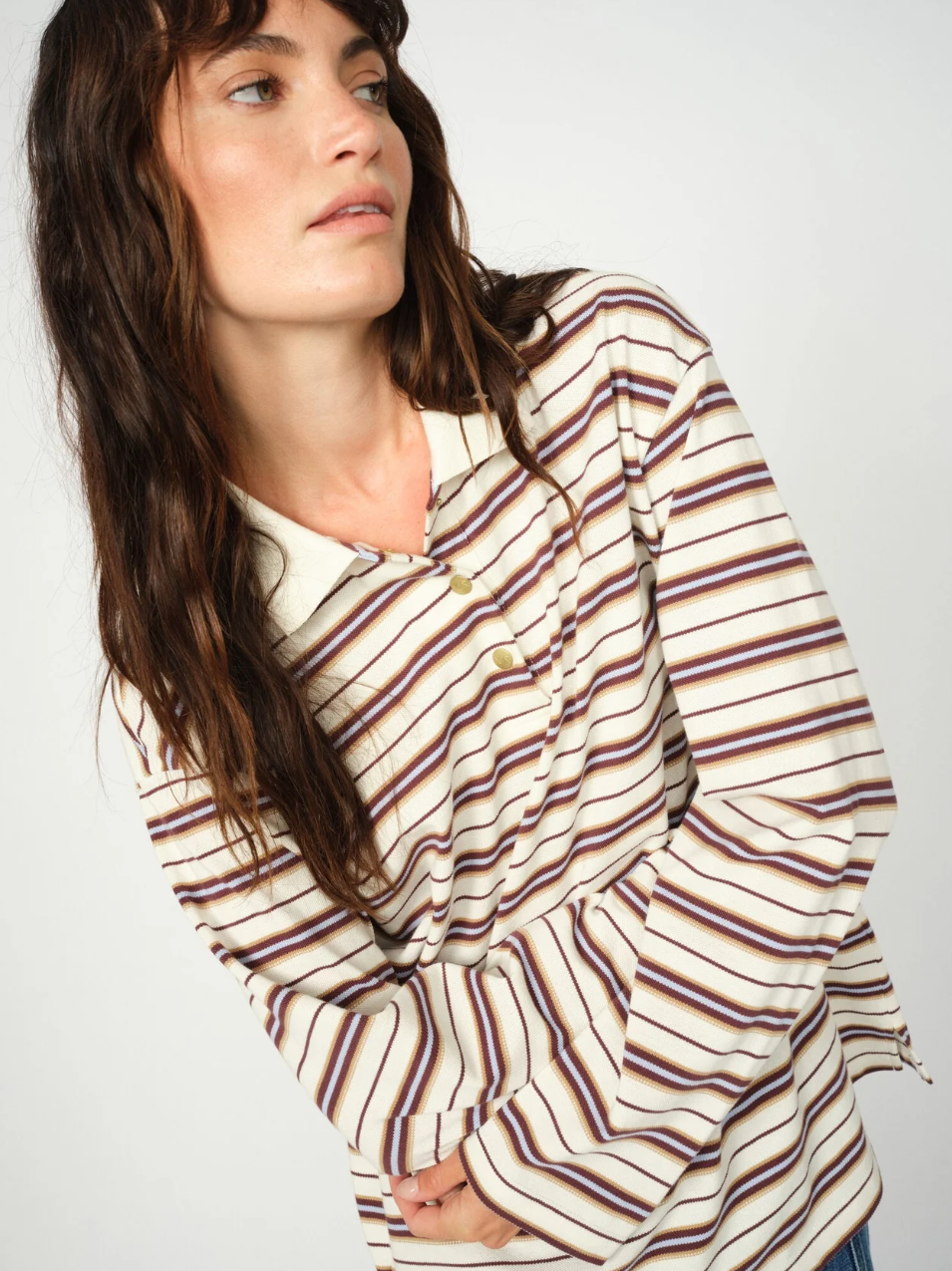 MMRossett LS Stripe Polo Tee Brunnera Blue