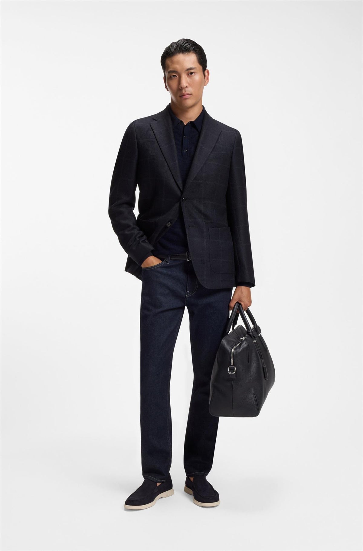 H-Hutson Navy Checked Virgin Wool