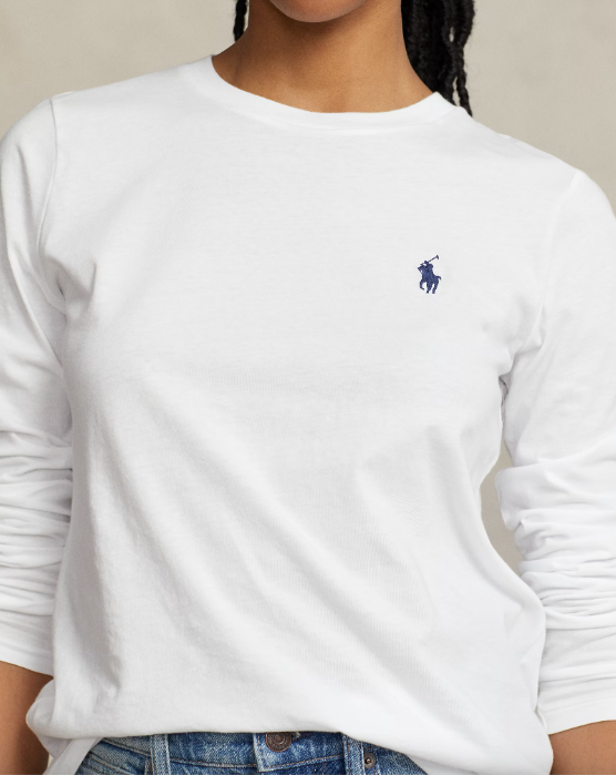 Long Sleeve Jersey Crew Neck T-shirt White