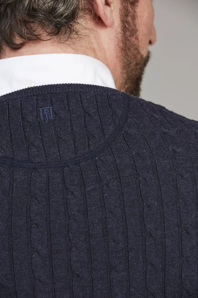 Crew Neck Cable Knit Navy