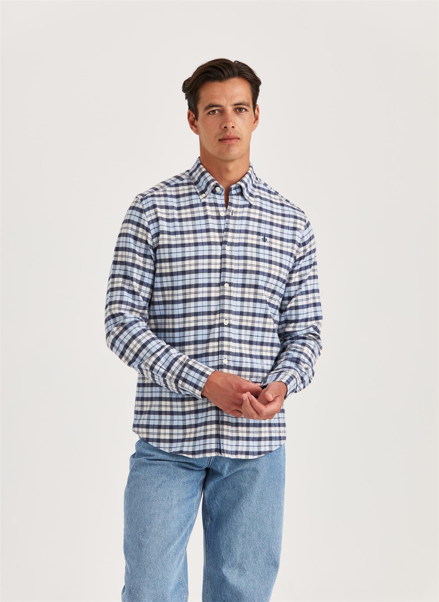 Flannel Check Shirt-Slim Fit Light Blue