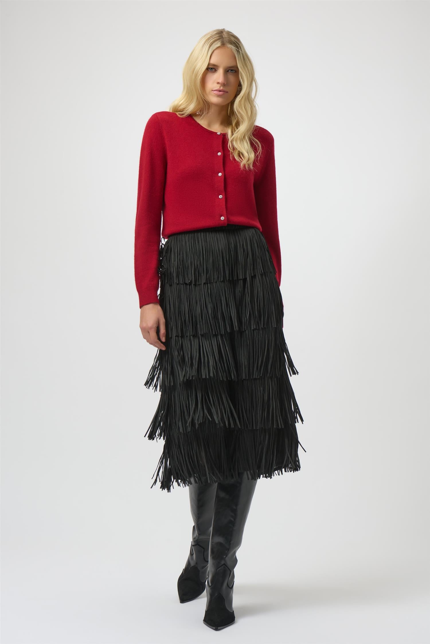 Pleated Pencil Skirt w/Tiered Fringes