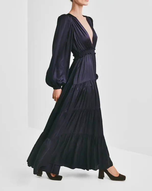Satin Maxi Dress-Dark Blue
