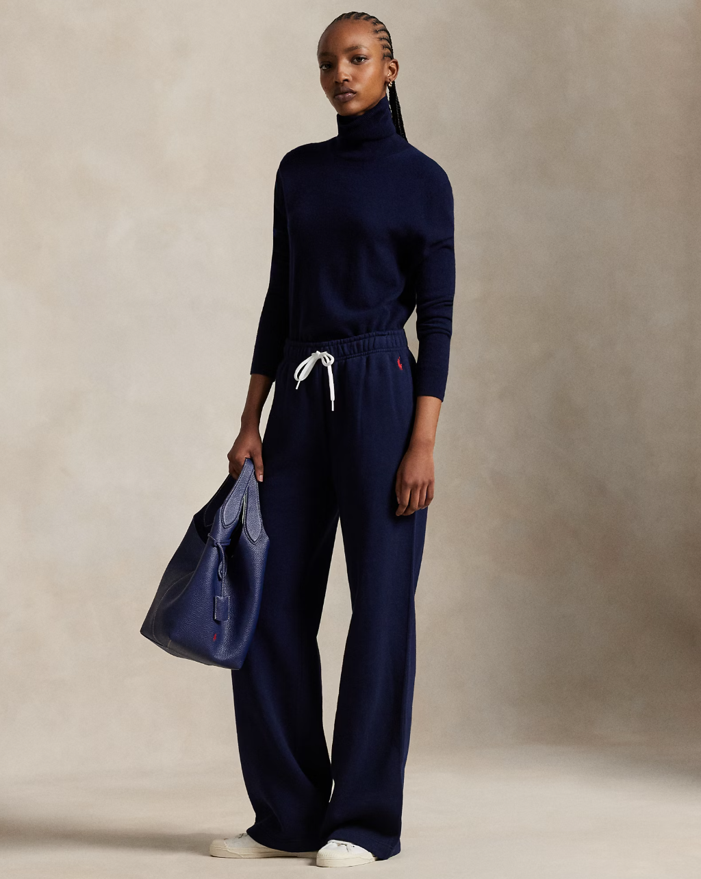 Drawstring Wide-leg Tracksuit Bottoms Navy