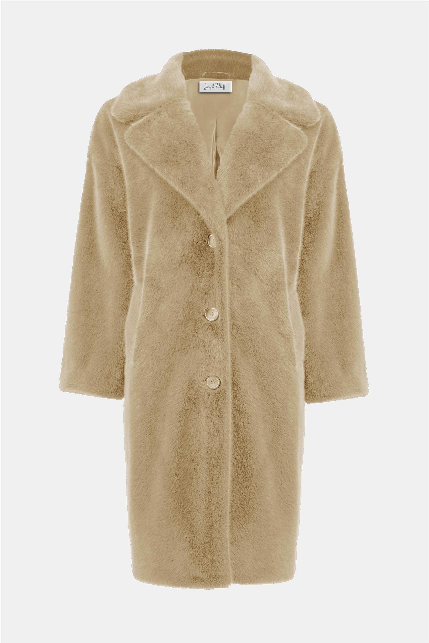 Faux Fur Straight Coat Almond