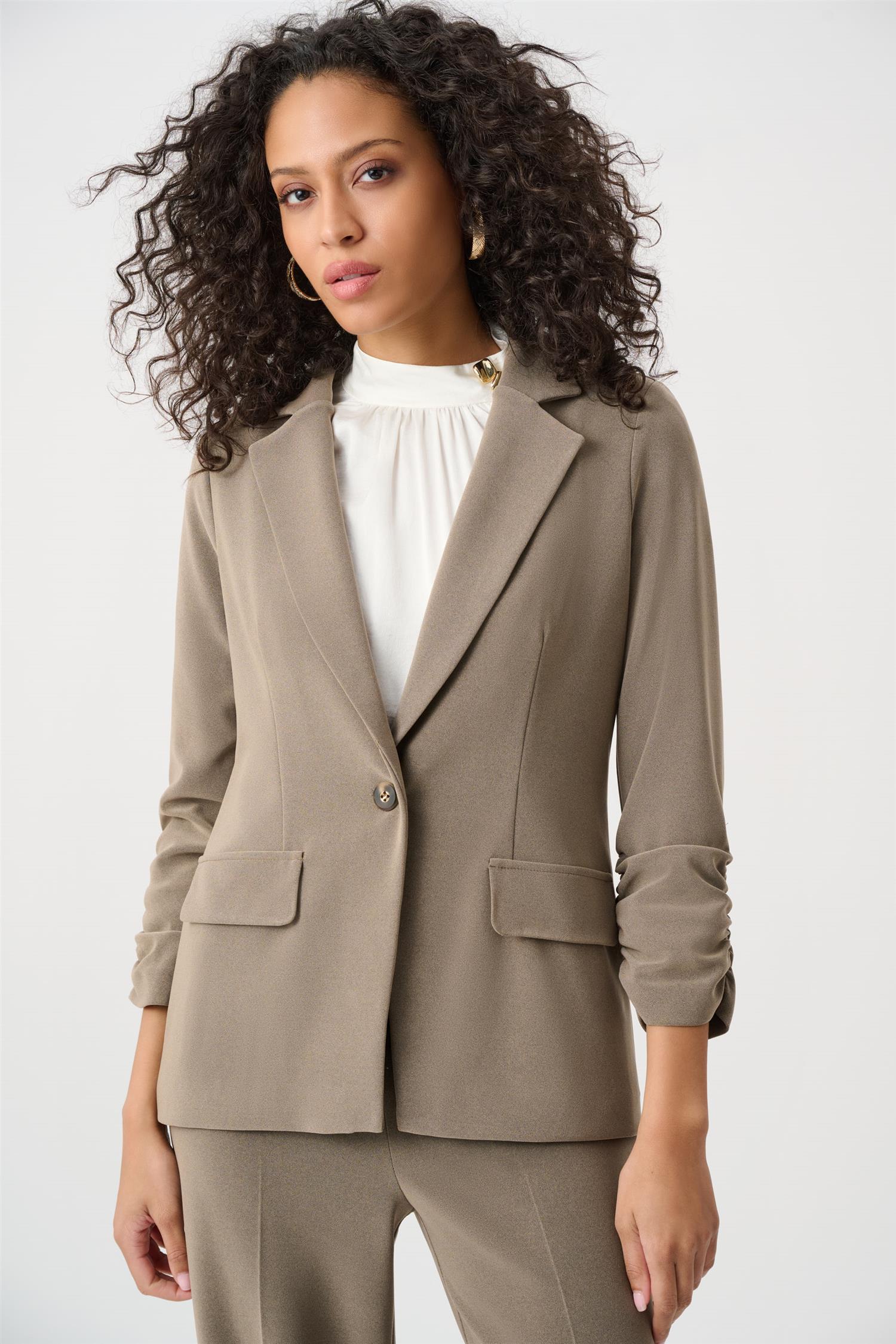 Melange Silky Knit Straight Blazer Taupe