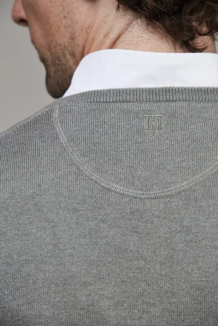 CREW NECK KNIT WITH ELBOW PATCH DUSTY GREEN